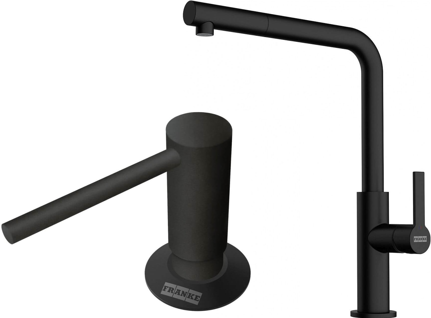 Set Küchenarmatur Franke Maris Slim L Pull-Out 115.0728.394, Flüssigkeitsspender Franke Comfort 112.0753.277