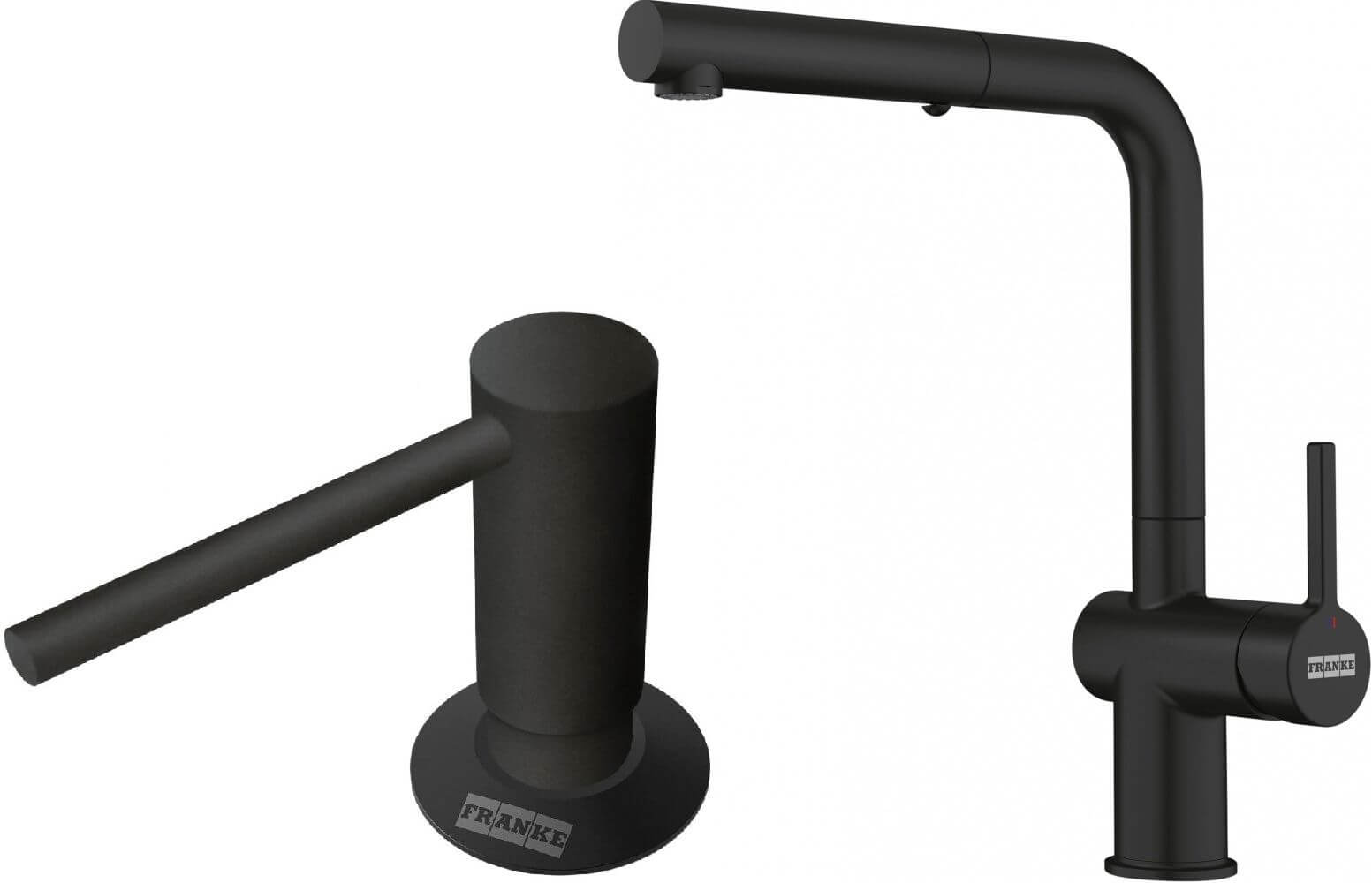 Set Küchenarmatur Franke Active 115.0653.382, Flüssigkeitsspender Franke Comfort 112.0753.277