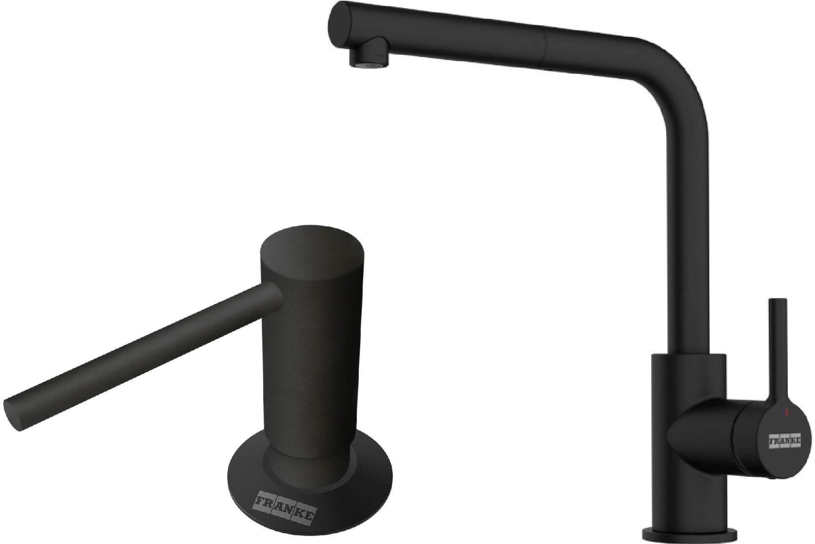 Set Küchenarmatur Franke Lina 115.0712.435, Flüssigkeitsspender Franke Comfort 112.0753.277