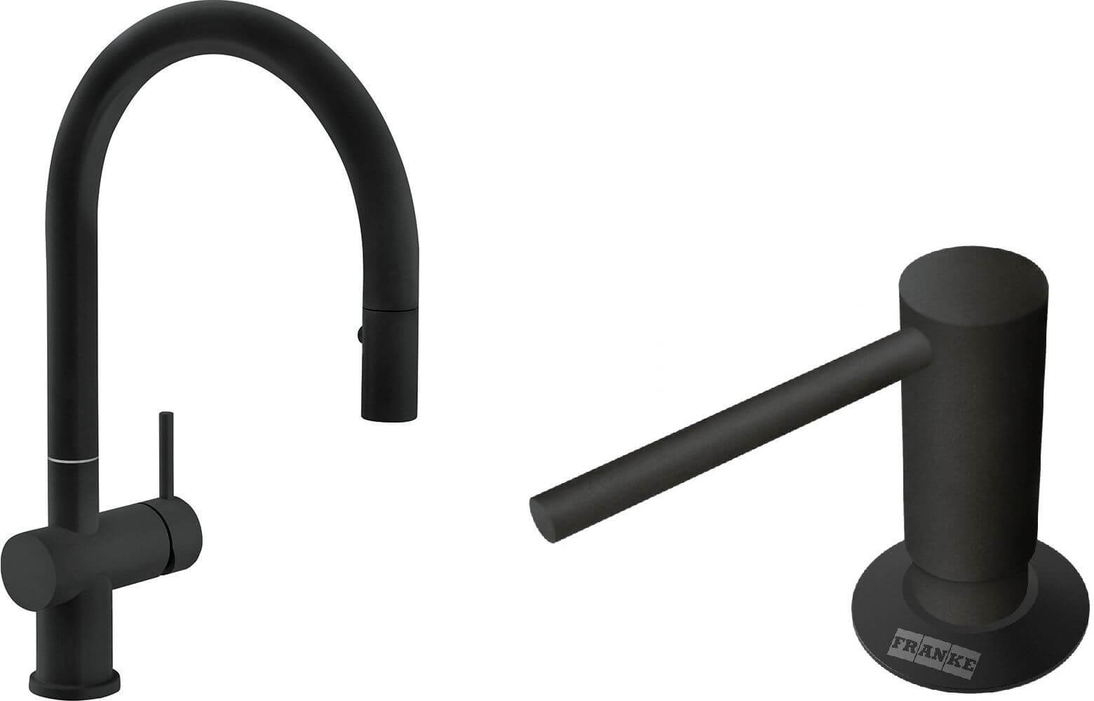 Set Küchenarmatur Franke Active Neo 115.0653.404, Flüssigkeitsspender Franke Comfort 112.0753.277