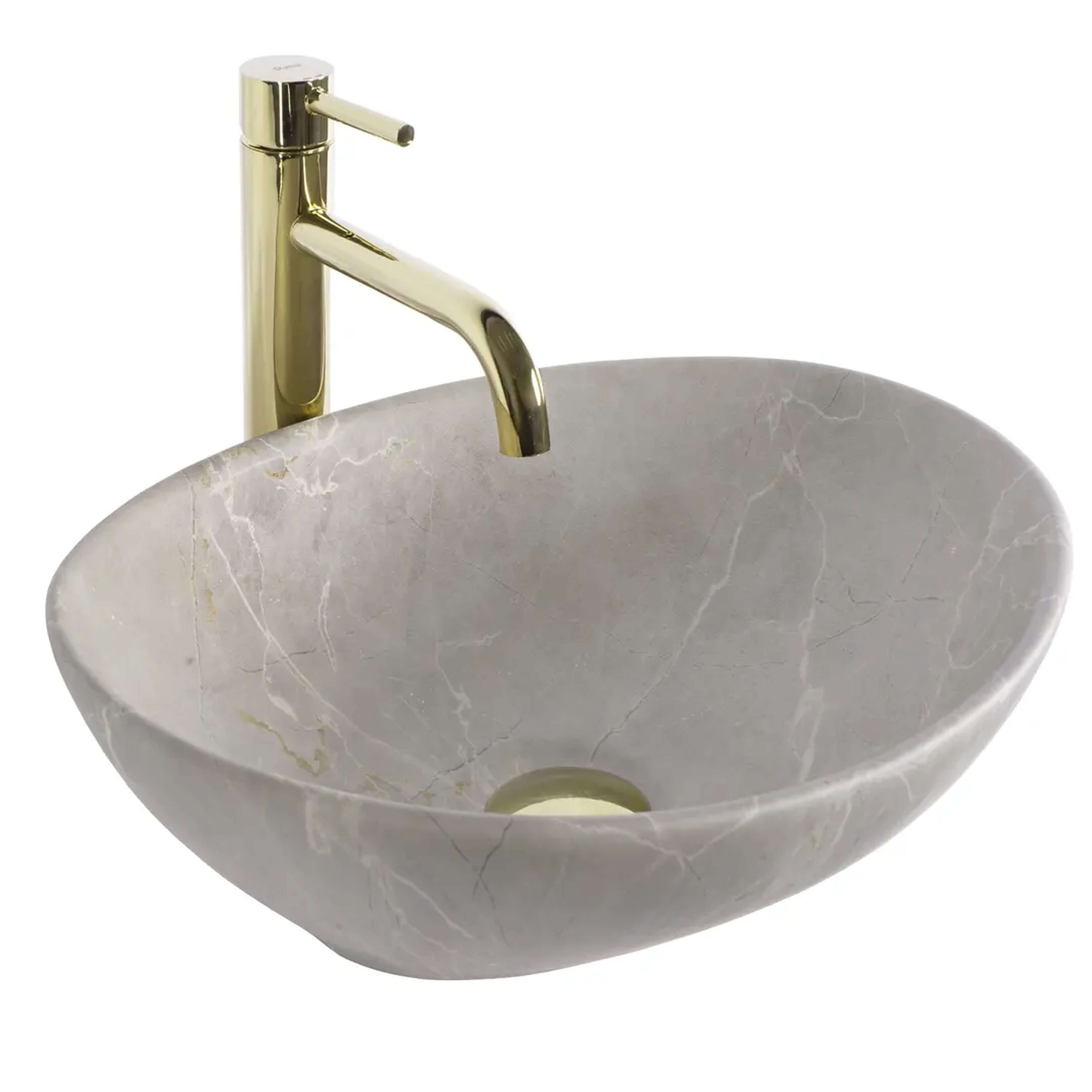 Rea Sofia Waschbecken 41x34.5 cm oval Aufsatzwaschbecken grauer Stein-braun/beige matte REA-U6360