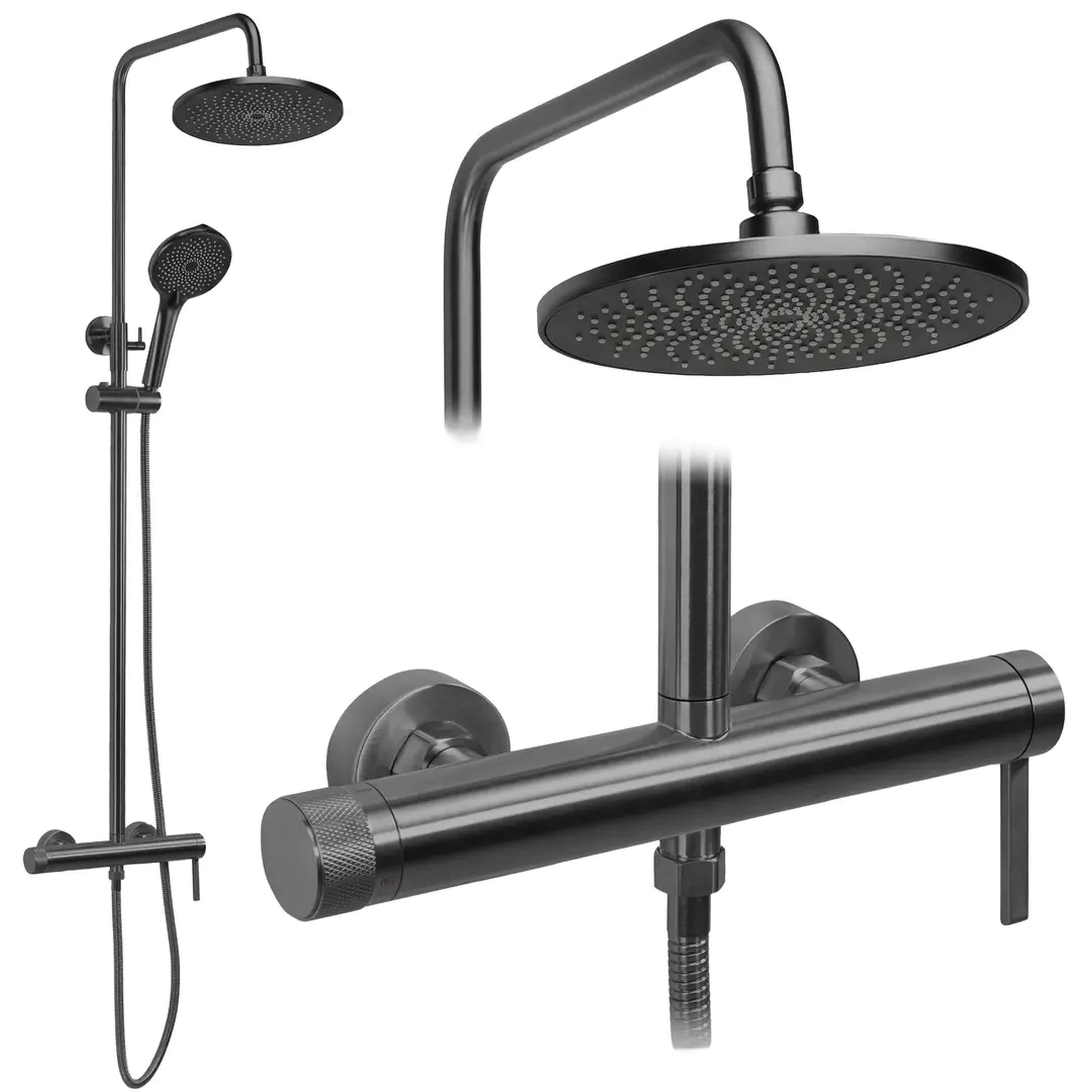 Rea Rivo Duschset Wandmontage mit Kopfbrause graphit REA-P9497