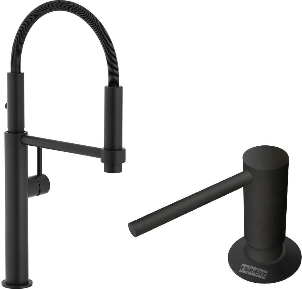 Set Küchenarmatur Franke Pescara 360 115.0545.136, Flüssigkeitsspender Franke Comfort 112.0753.277