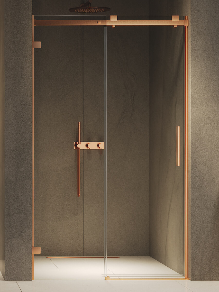 New Trendy Softi X Duschtüren 180 cm Schiebe- kupfer gebürstet/durchsichtiges Glas EXK-9041