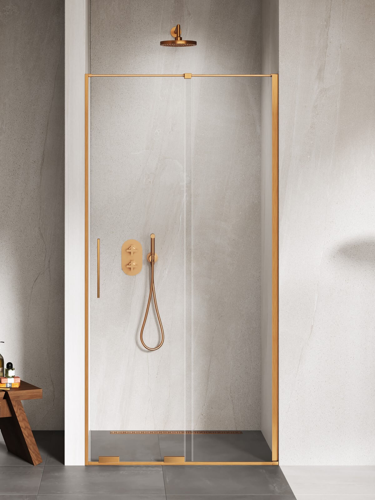 New Trendy Smart Duschtüren 180 cm Schiebe- kupfer gebürstet/durchsichtiges Glas EXK-7651