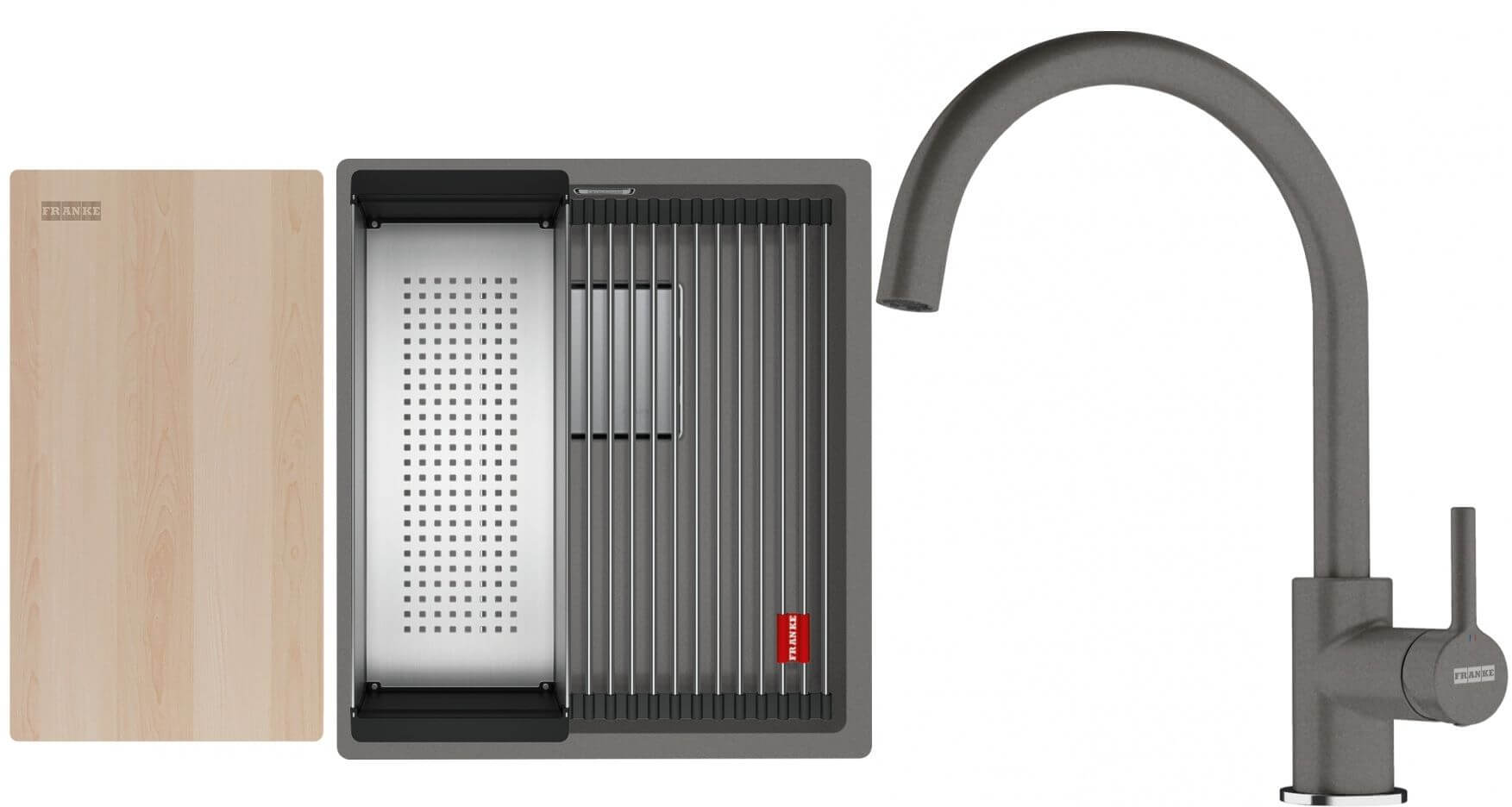 Set Granitspüle Franke Kanon 125.0749.648, Küchenarmatur Franke Lina 115.0626.022