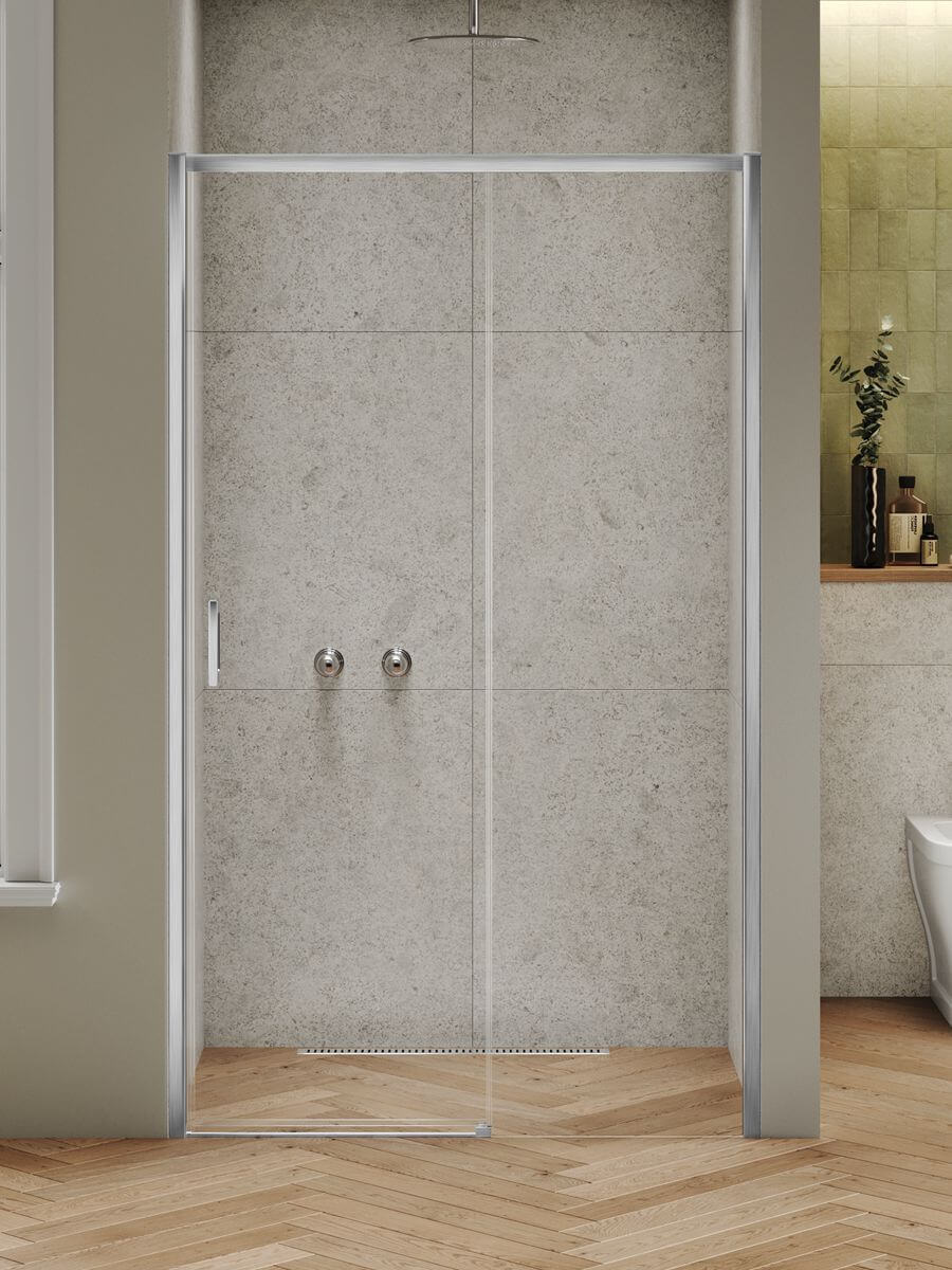 New Trendy Prime Nickel Brushed Duschtüren 130 cm Schiebe- nickel gebürstet/durchsichtiges Glas D-1348A