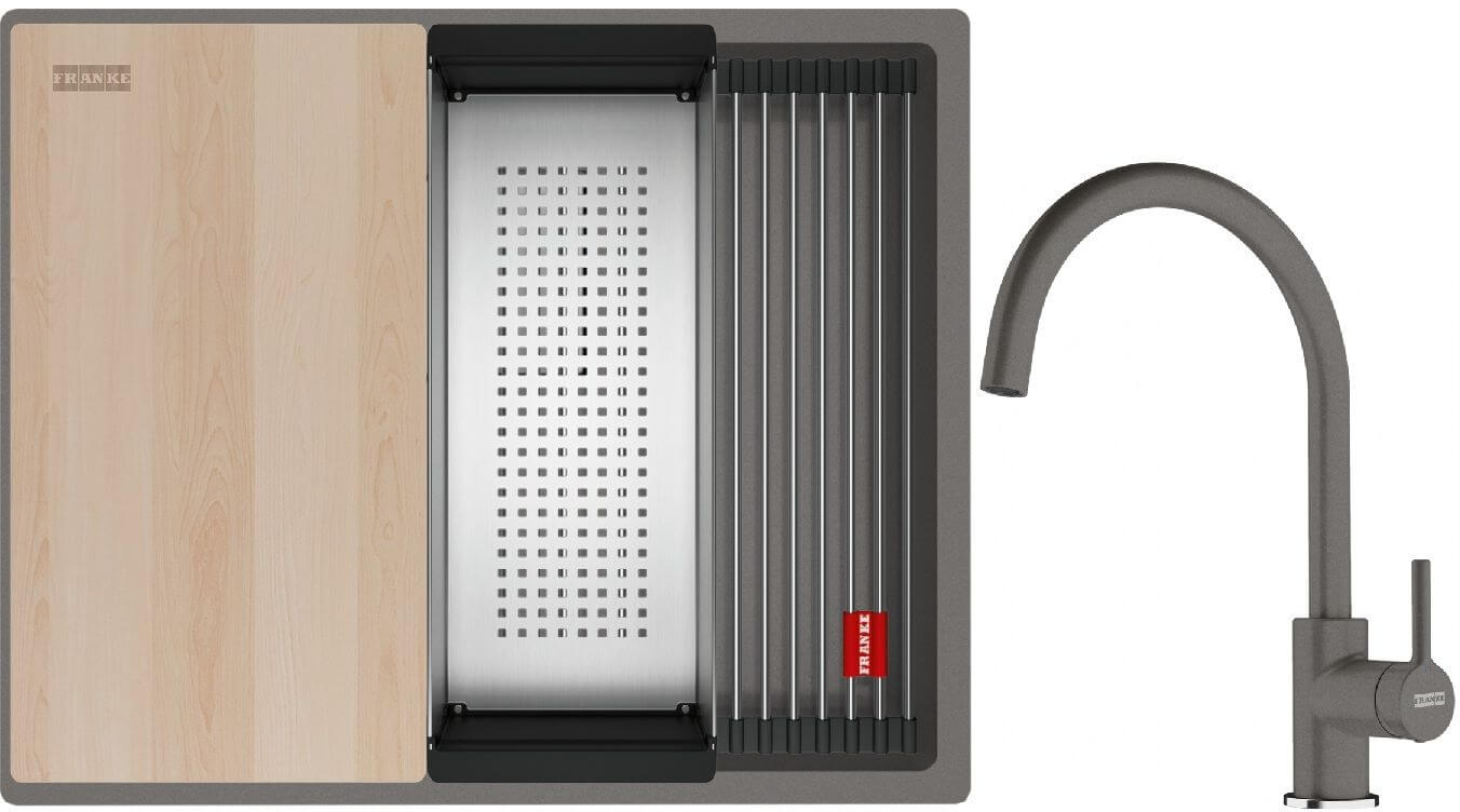 Set Granitspüle Franke Kanon 125.0749.658, Küchenarmatur Franke Lina 115.0626.022