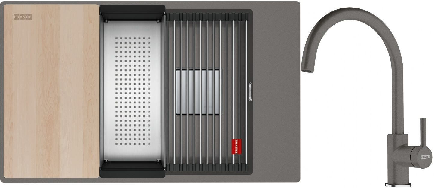 Set Granitspüle Franke Kanon 125.0749.668, Küchenarmatur Franke Lina 115.0626.022