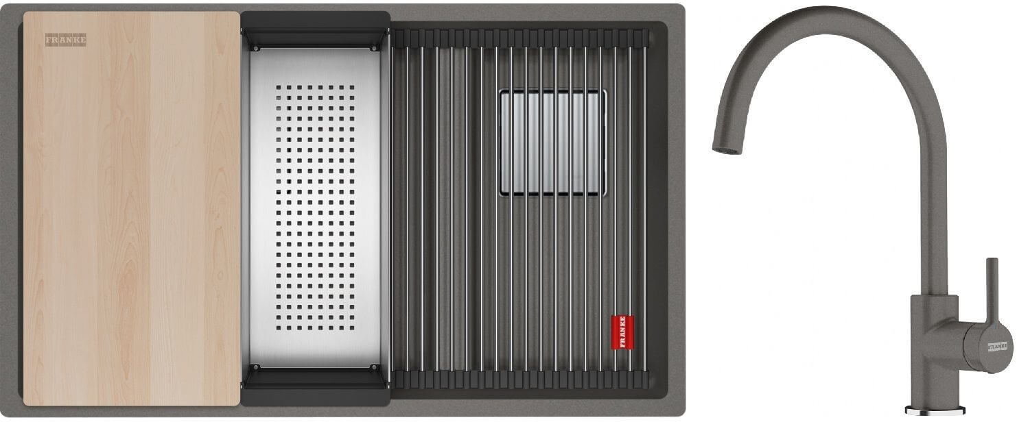 Set Granitspüle Franke Kanon 125.0749.678, Küchenarmatur Franke Lina 115.0626.022