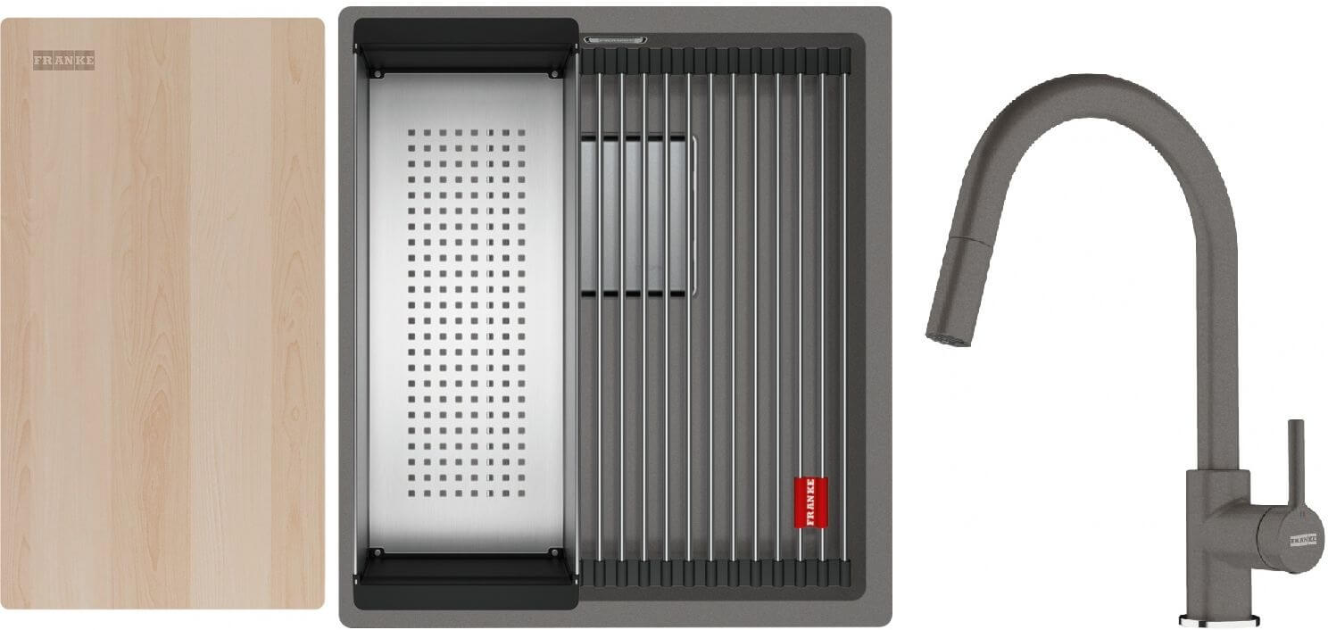Set Granitspüle Franke Kanon 125.0749.648, Küchenarmatur Franke Lina 115.0626.057