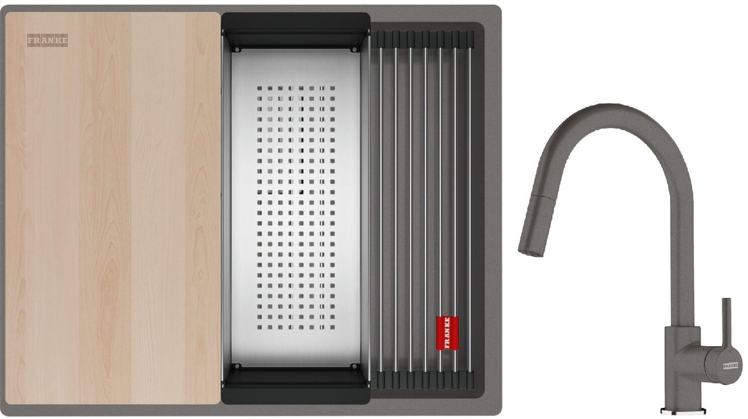 Set Granitspüle Franke Kanon 125.0749.658, Küchenarmatur Franke Lina 115.0626.057
