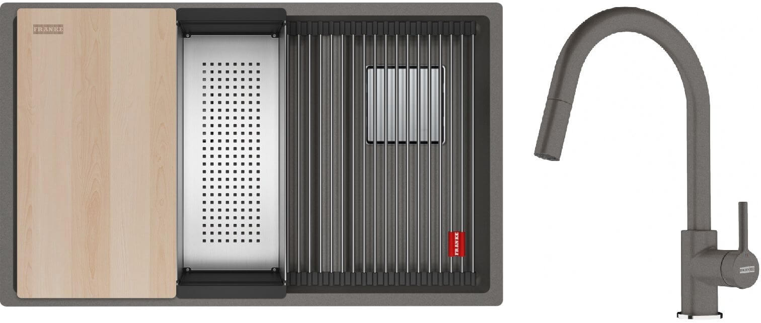 Set Granitspüle Franke Kanon 125.0749.678, Küchenarmatur Franke Lina 115.0626.057