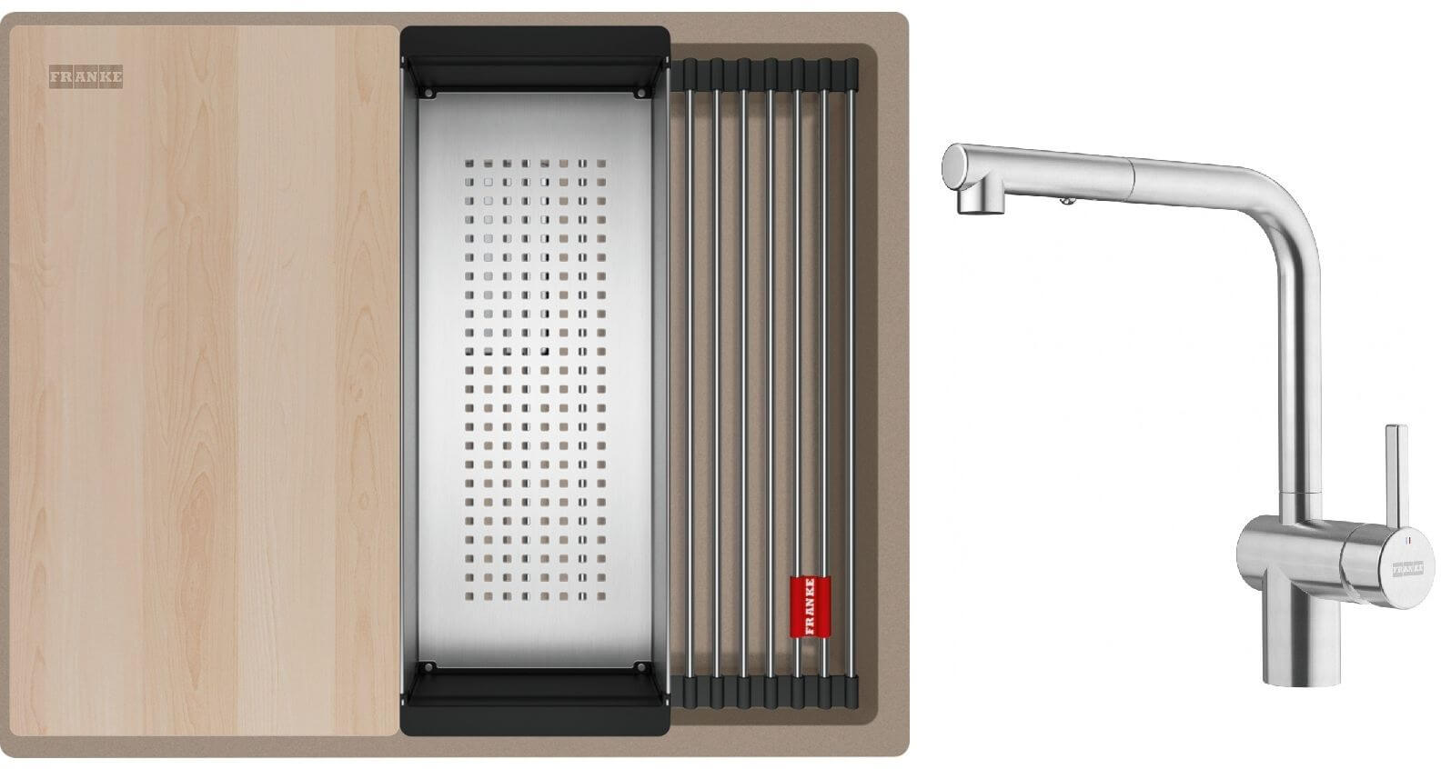 Set Granitspüle Franke Kanon 125.0749.657, Küchenarmatur Franke Atlas Neo 115.0741.710