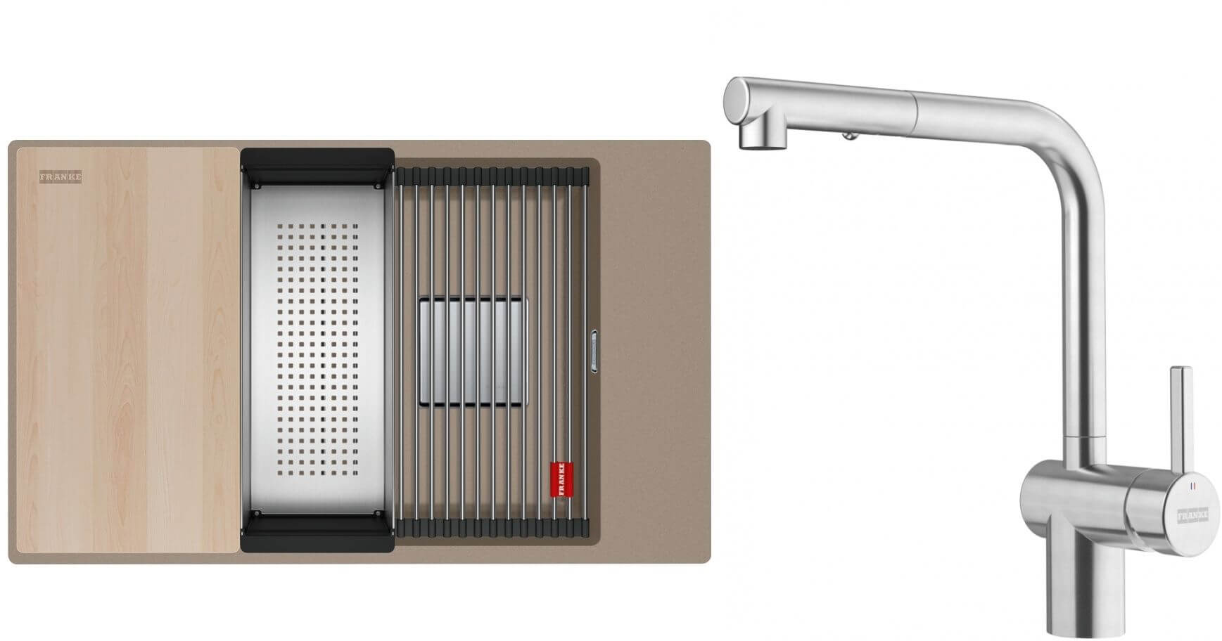 Set Granitspüle Franke Kanon 125.0749.667, Küchenarmatur Franke Atlas Neo 115.0741.710