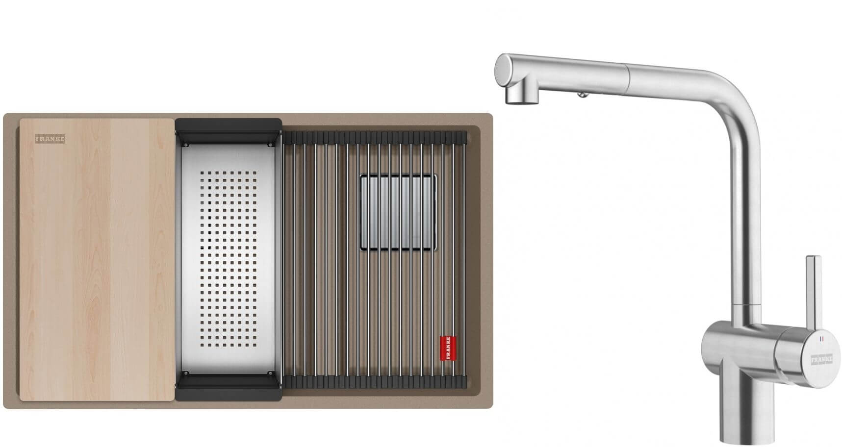 Set Granitspüle Franke Kanon 125.0749.677, Küchenarmatur Franke Atlas Neo 115.0741.710