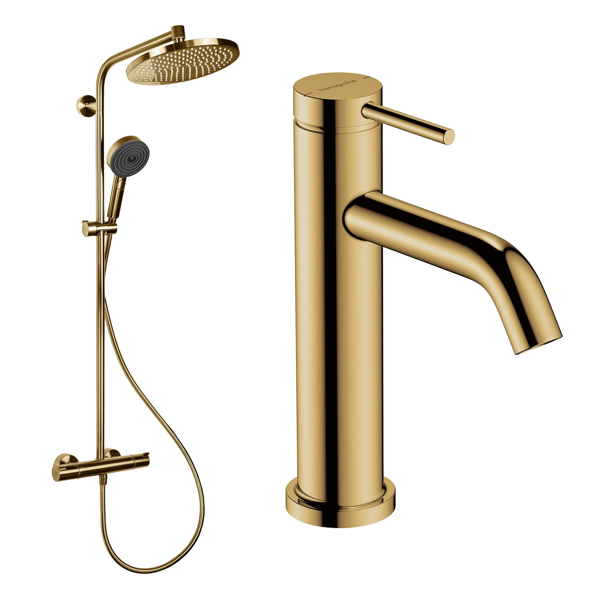 Hansgrohe Crometta Badezimmer-Set Wandmontage mit Thermostat mit Kopfbrause gold 88002388