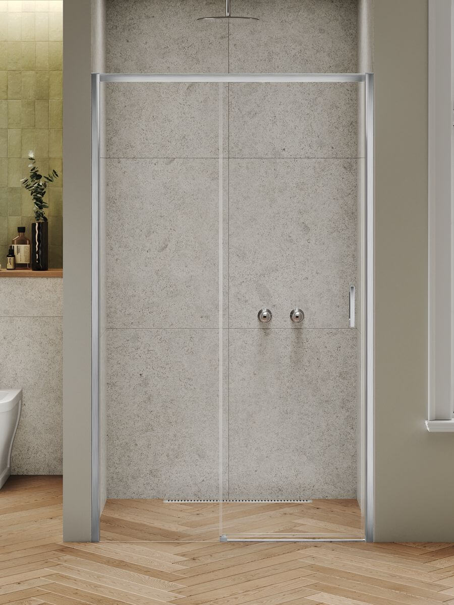 New Trendy Prime Nickel Brushed Duschtüren 130 cm Schiebe- nickel gebürstet/durchsichtiges Glas D-1347A
