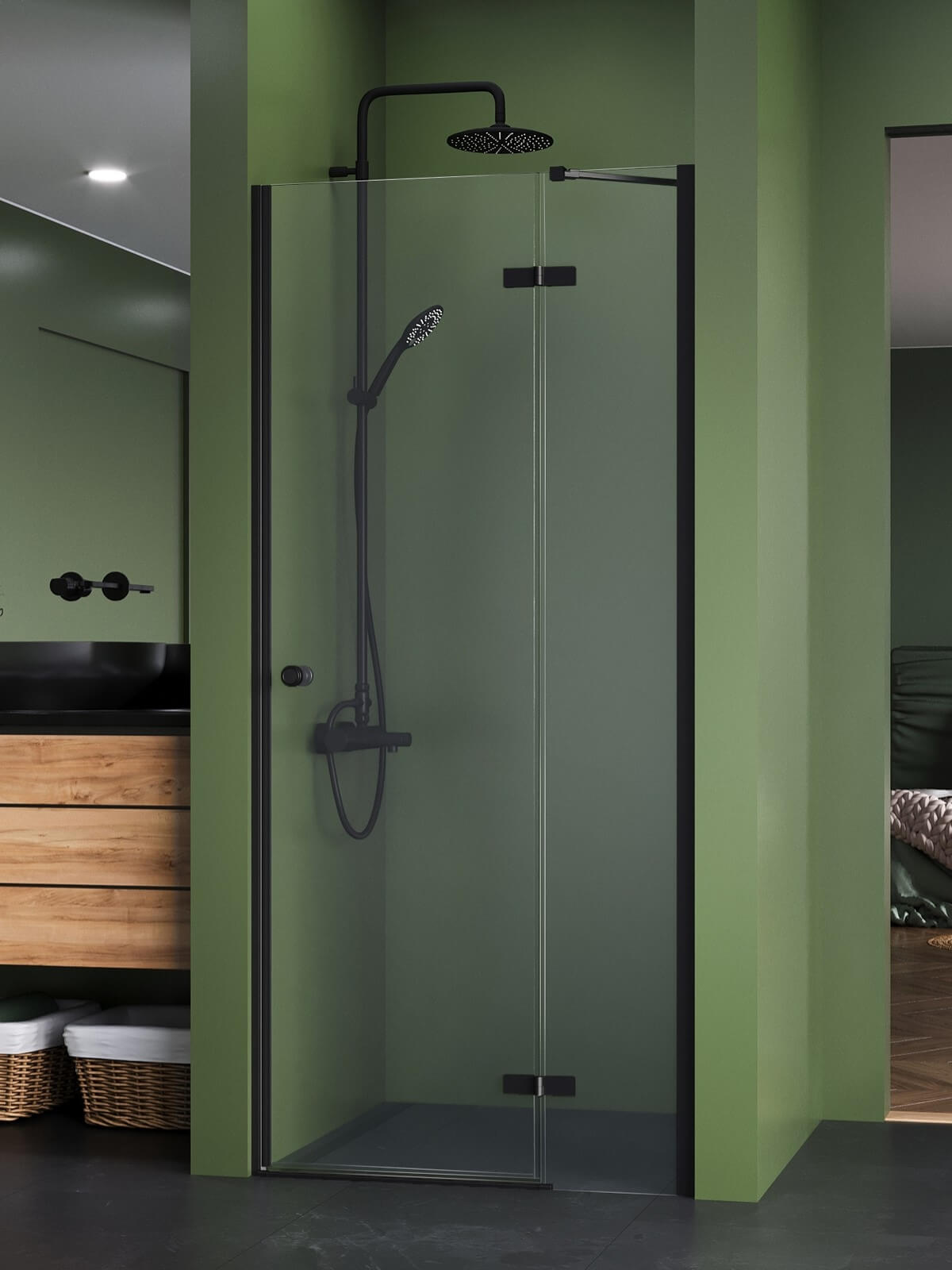 New Trendy Kalibra Black Duschtüren 110 cm aufklappbar schwarz Matte/durchsichtiges Glas D-1019A