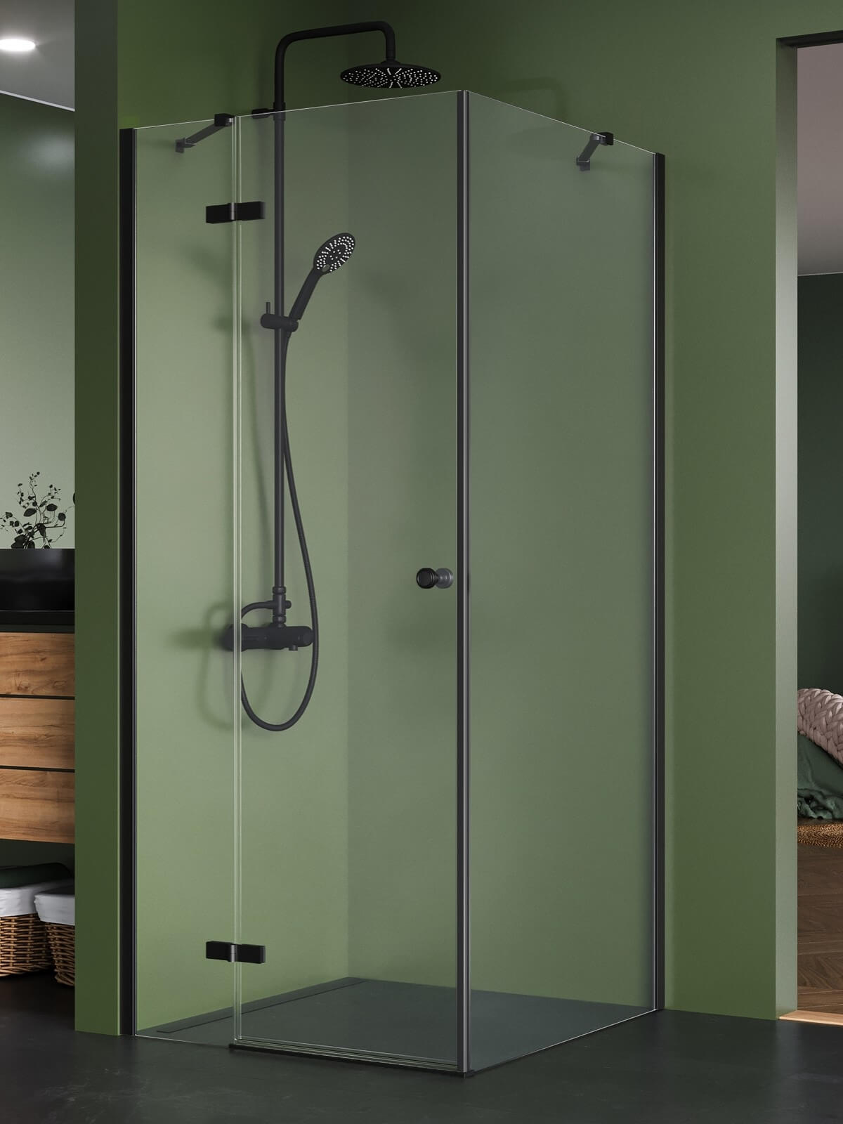 New Trendy Kalibra Black Duschkabine 100x80 cm rechteckig schwarz Matte/durchsichtiges Glas K-5050