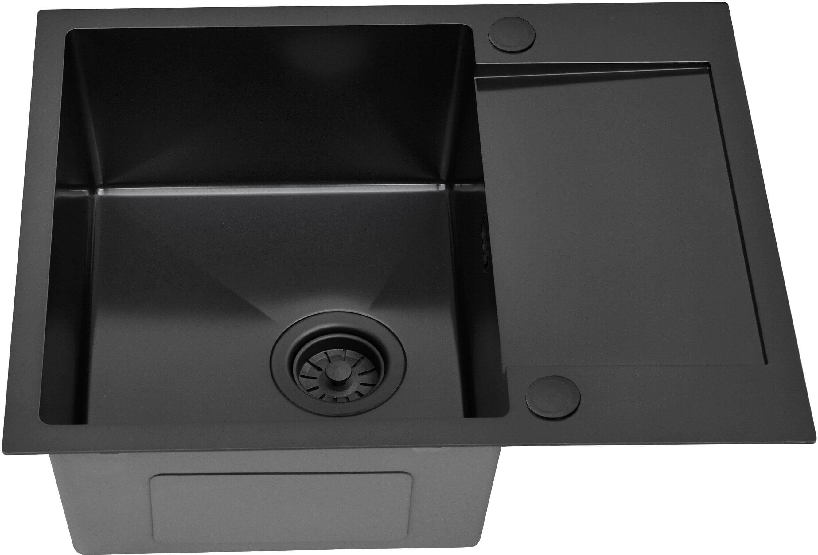 Ruvetti Look Edelstahlspüle 60x48 cm schwarz 5003L_PVD_BL120_W