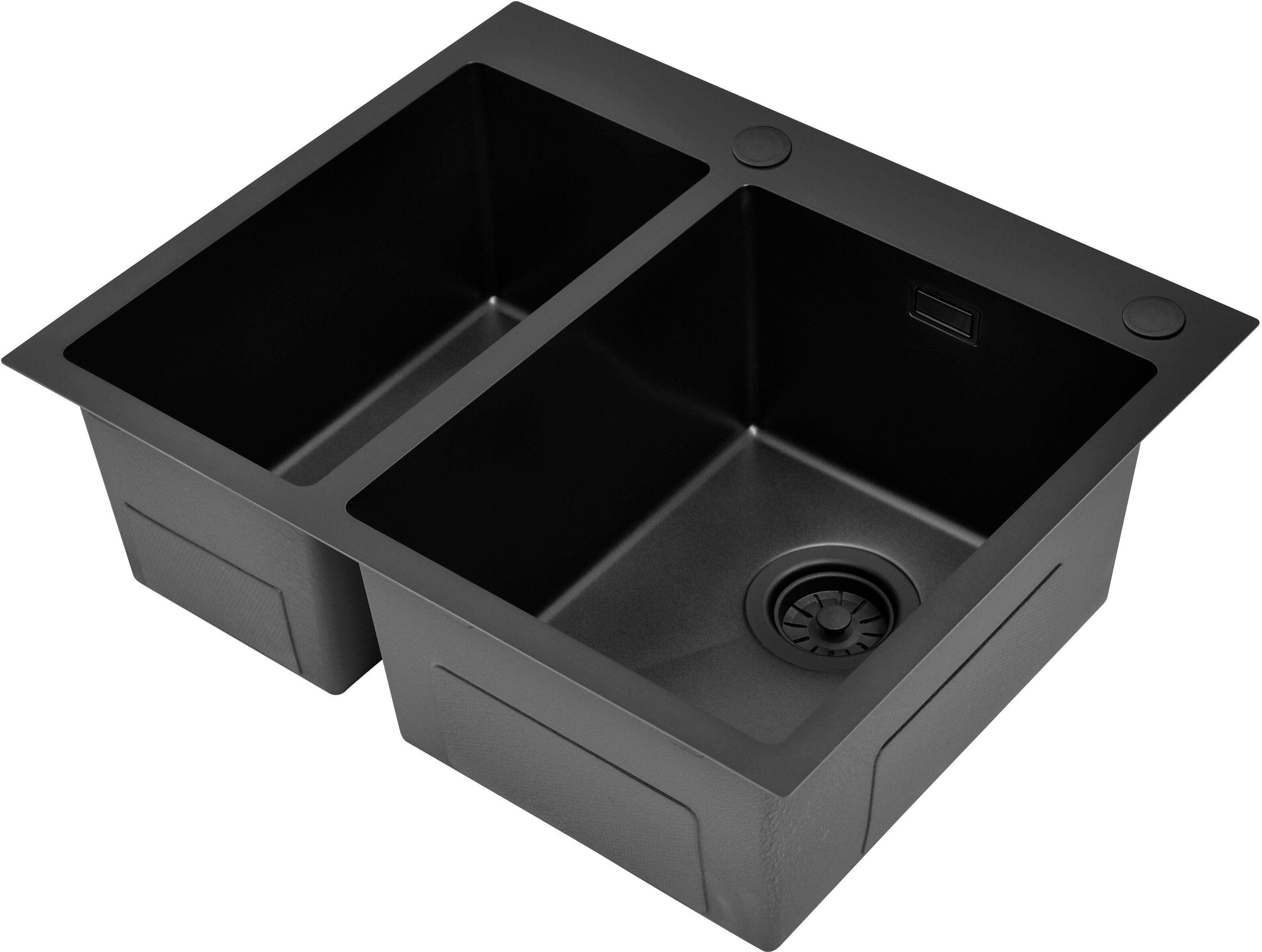 Ruvetti Masivo Waschbecken mit Spender 61x51 cm schwarz 5002M_PVD_BL65_W