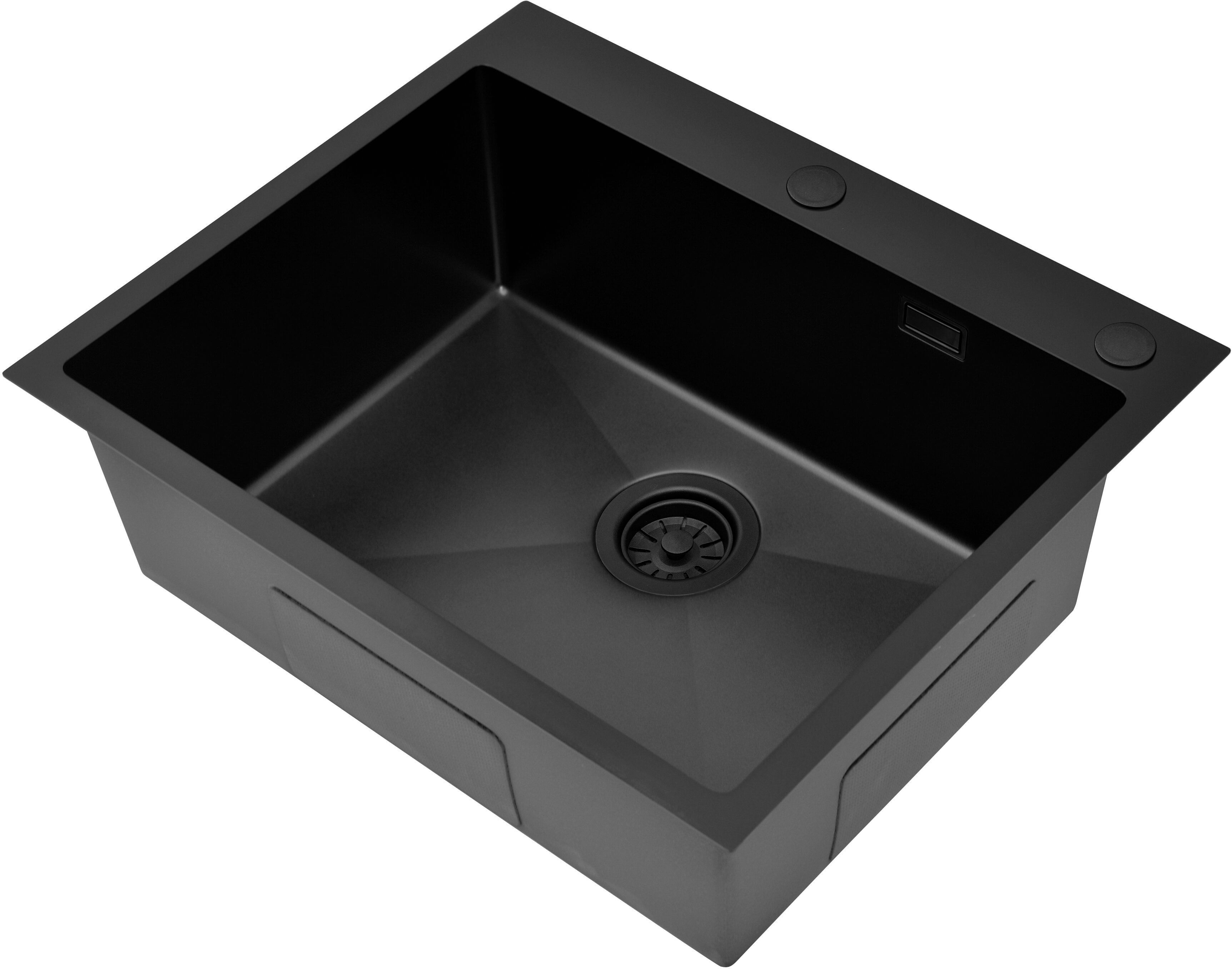 Ruvetti Masivo Waschbecken mit Spender 60x50 cm schwarz 5002M_PVD_BL60_W