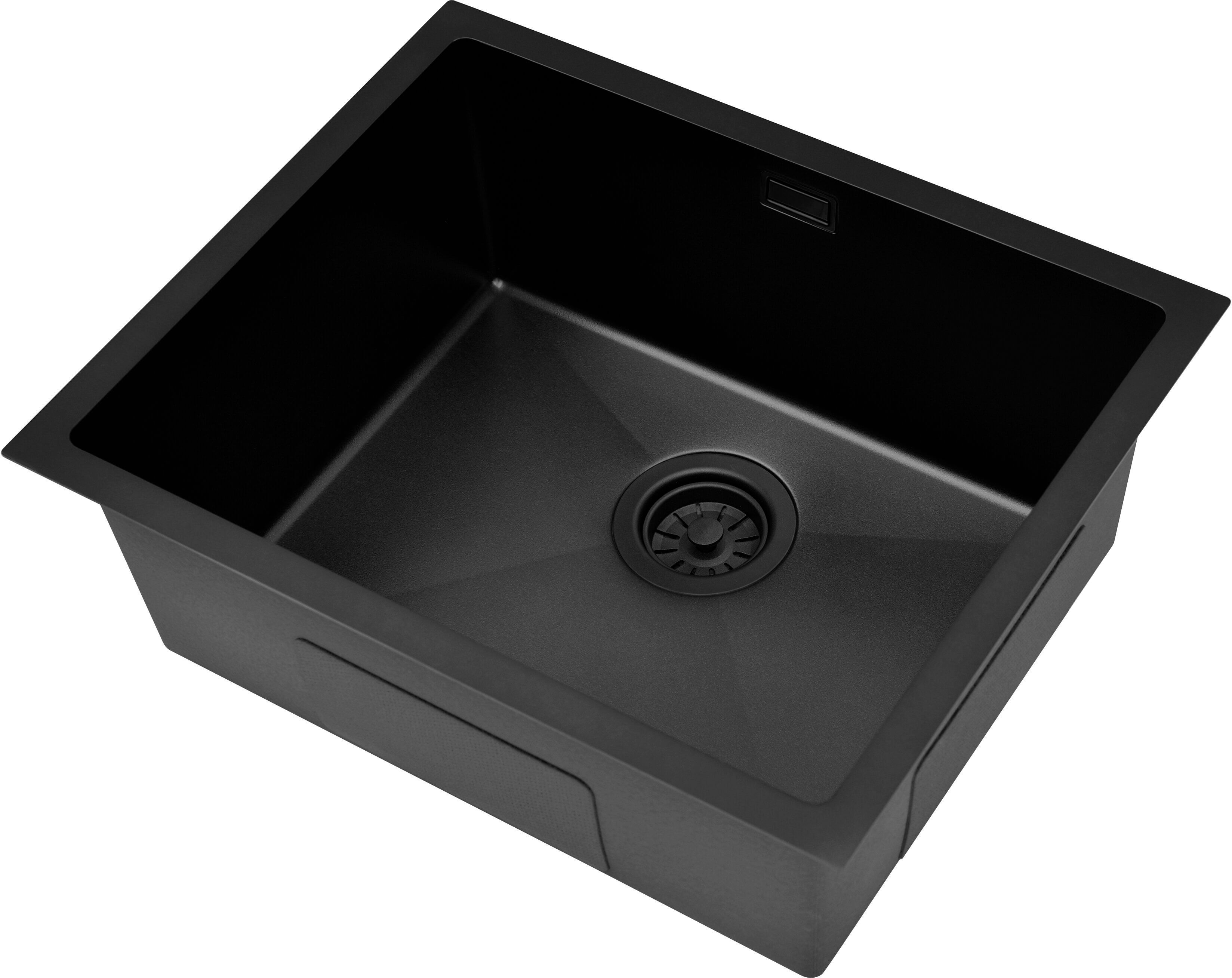 Ruvetti Stelio Edelstahlspüle mit Siphon 54x44 cm schwarz 5001S_PVD_BL60_P