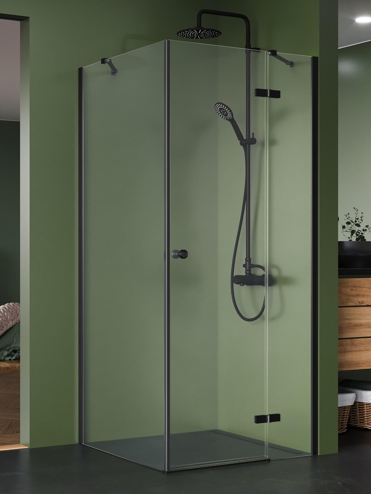 New Trendy Kalibra Black Duschkabine 90x80 cm rechteckig schwarz Matte/durchsichtiges Glas K-5066