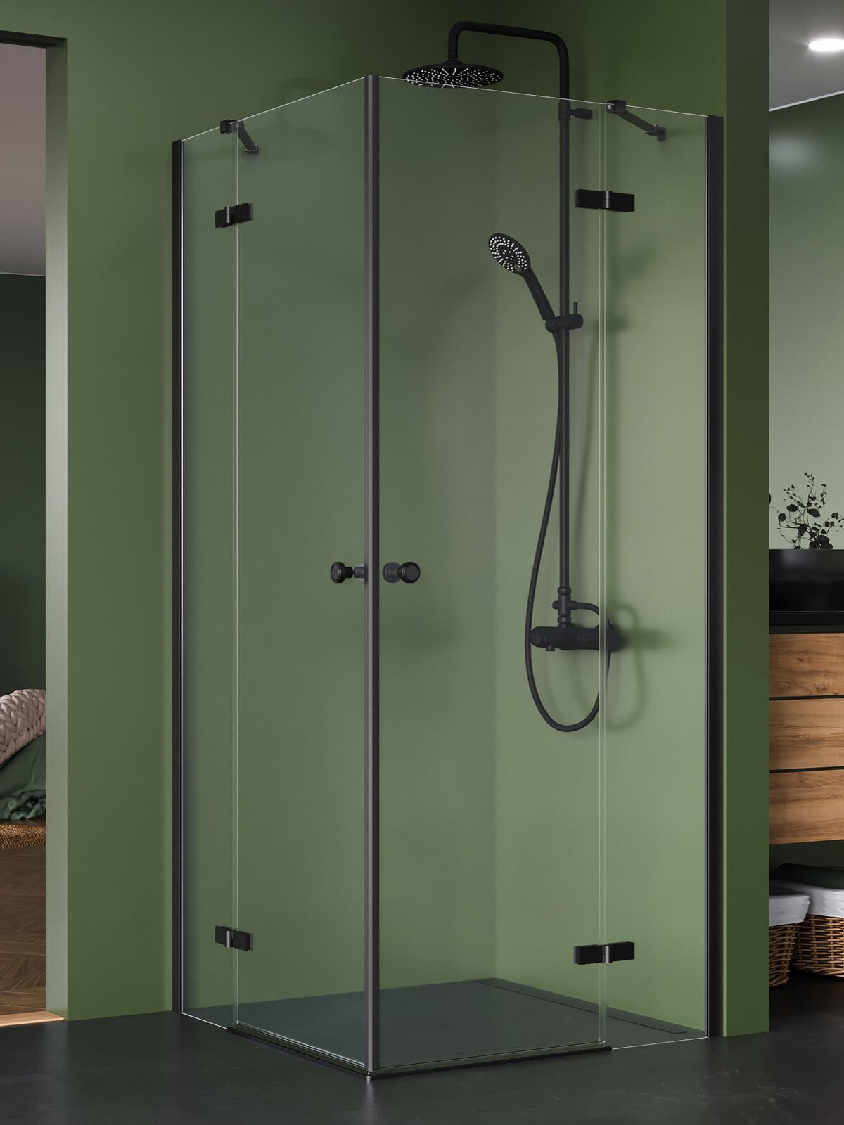 New Trendy Kalibra Black Duschkabine 110x80 cm rechteckig schwarz Matte/durchsichtiges Glas K-5099