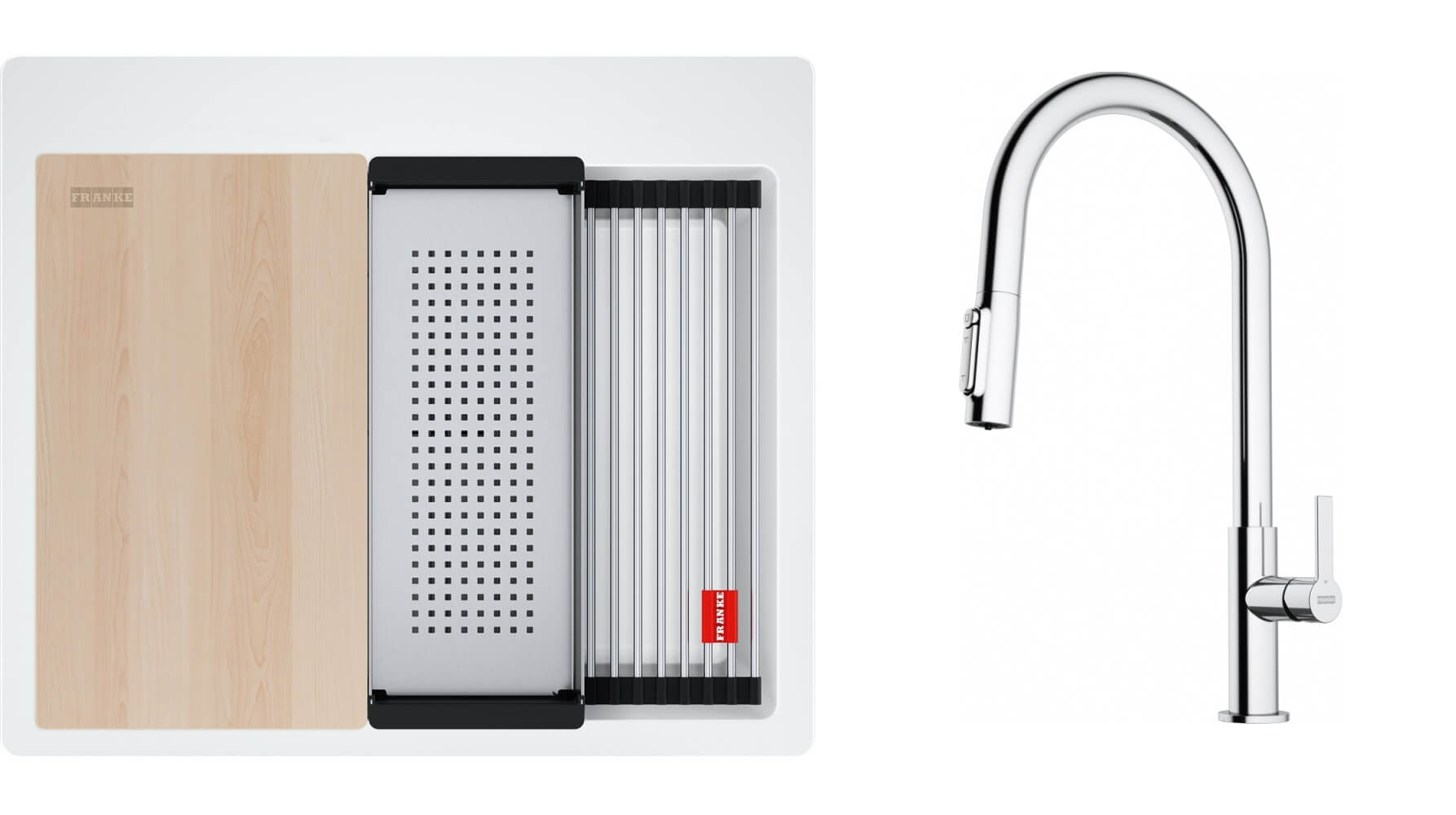 Set Granitspüle Franke Kanon 114.0749.555, Küchenarmatur Franke Maris Slim Clear Water J Pull-Out 120.0730.870