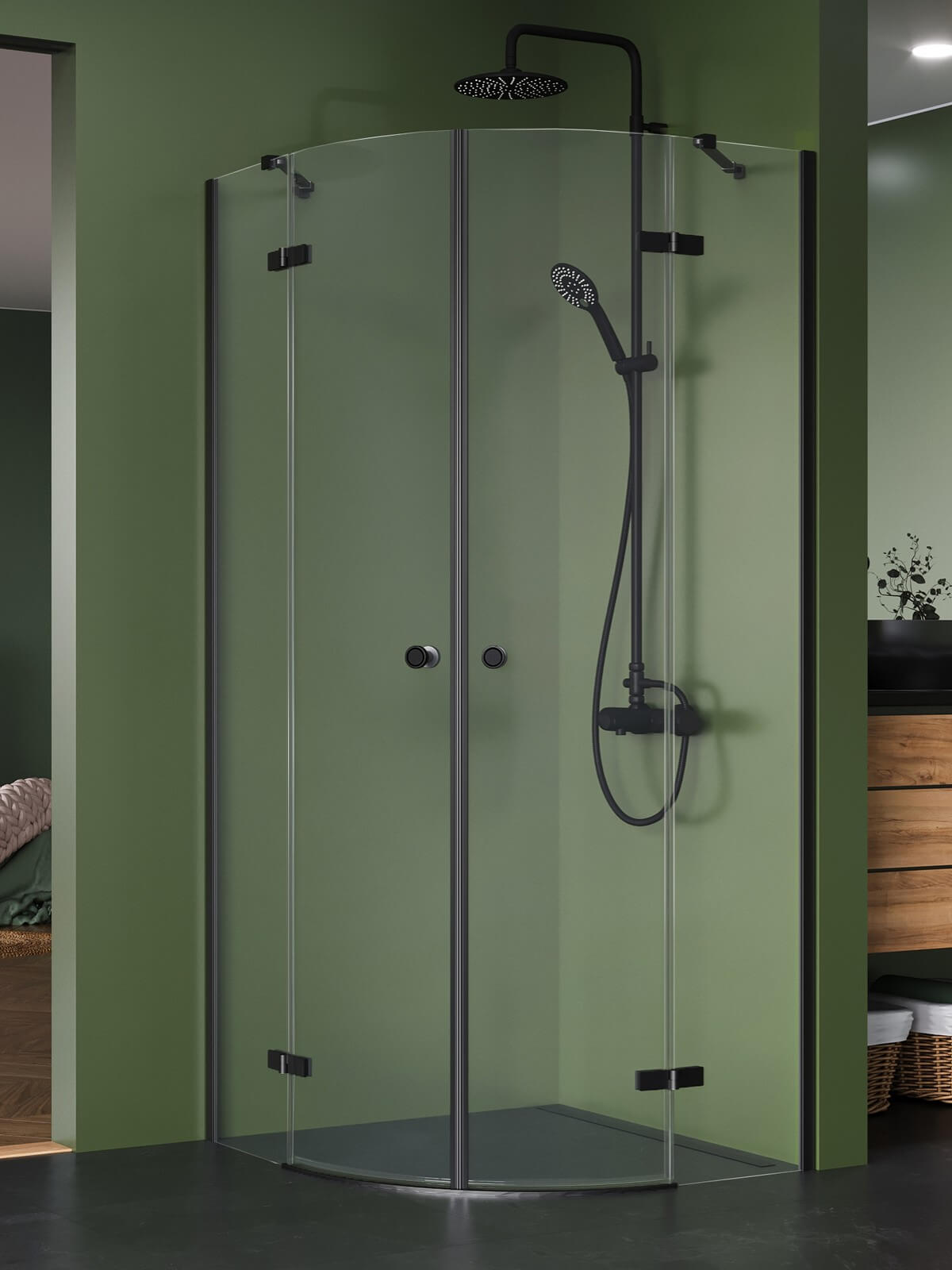 New Trendy Kalibra Black Duschkabine 90x90 cm halbrund schwarz Matte/durchsichtiges Glas K-5130