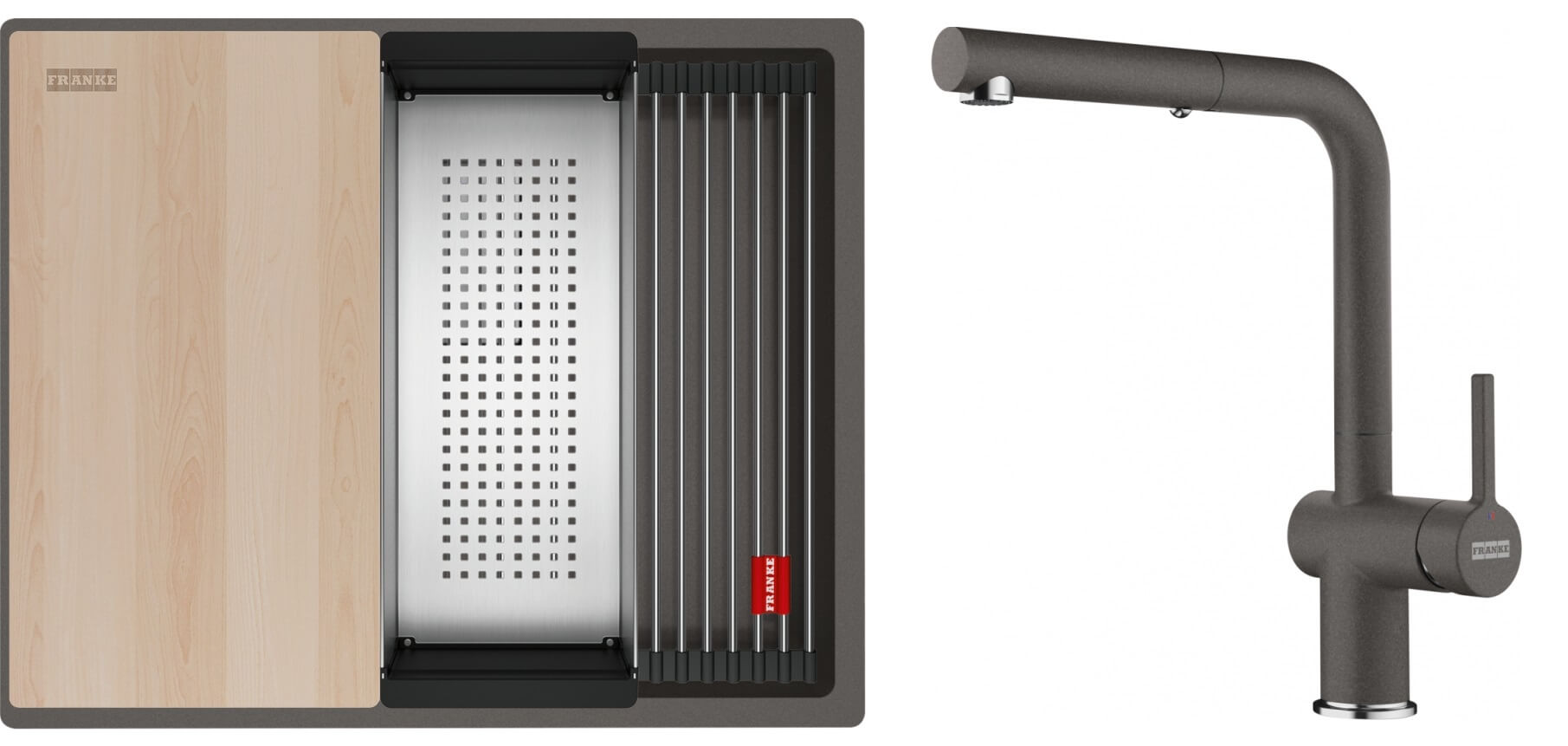 Set Granitspüle Franke Kanon 125.0749.659, Küchenarmatur Franke Active L Pull-Out Spray 115.0721.464
