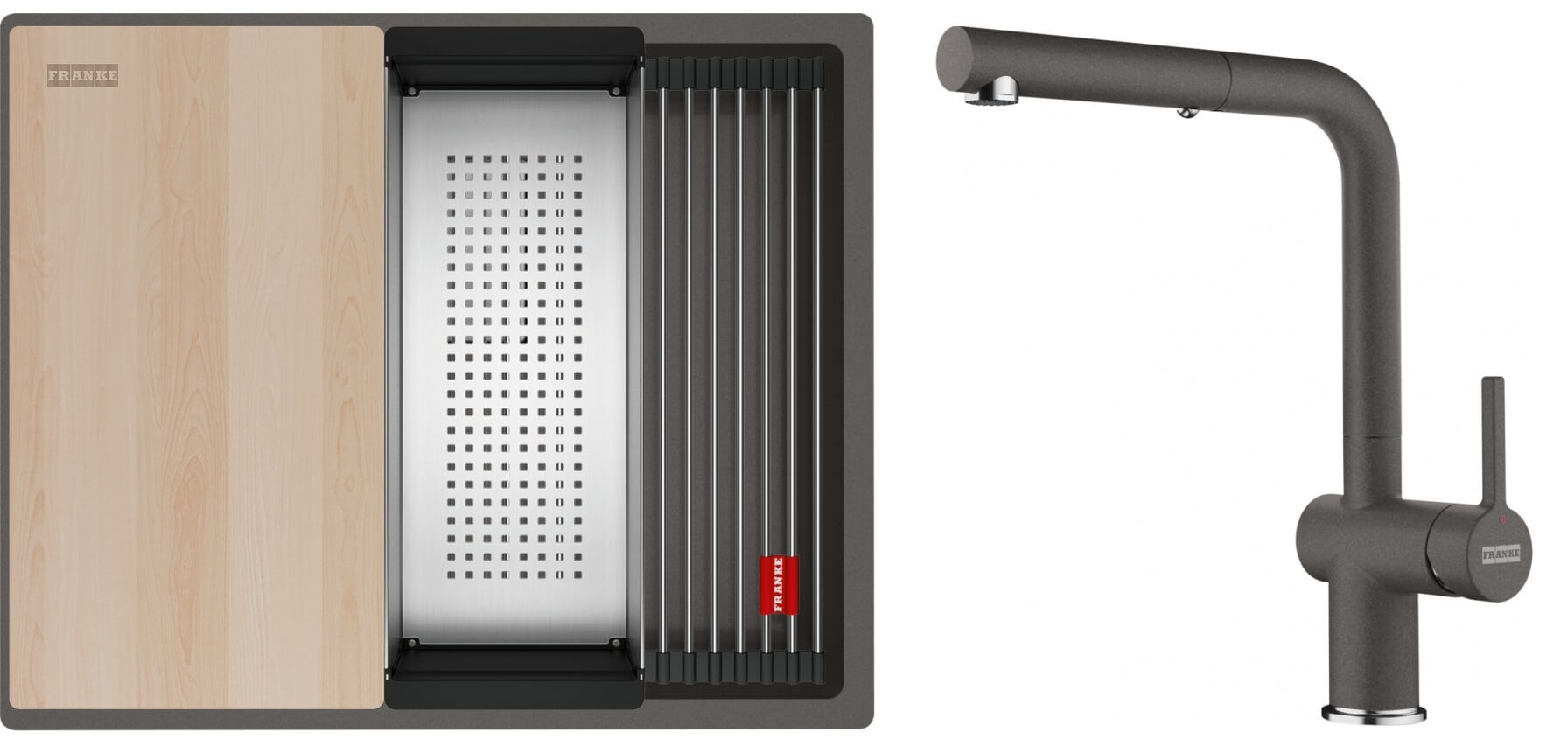 Set Granitspüle Franke Kanon 125.0749.663, Küchenarmatur Franke Active L Pull-Out Spray 115.0721.464