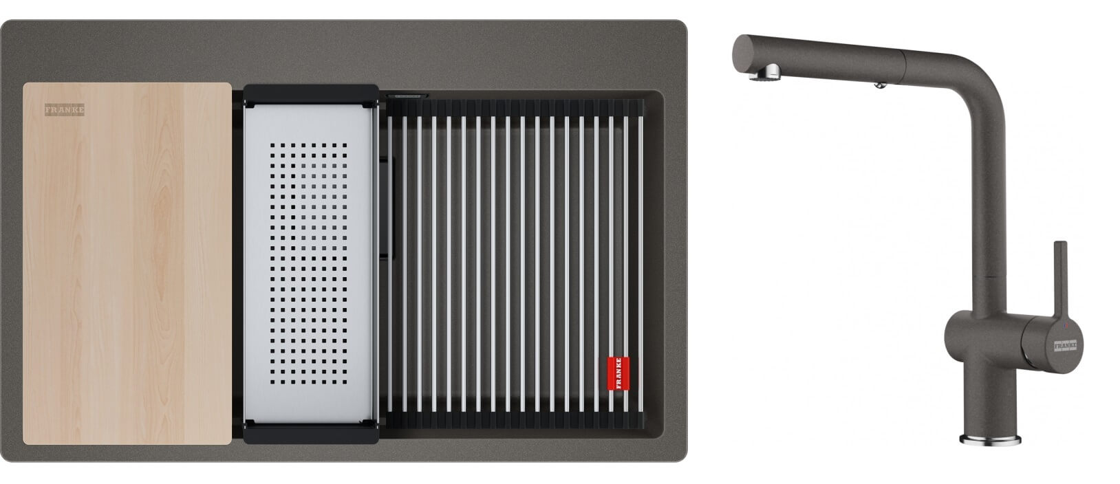 Set Granitspüle Franke Kanon 114.0749.643, Küchenarmatur Franke Active L Pull-Out Spray 115.0721.464