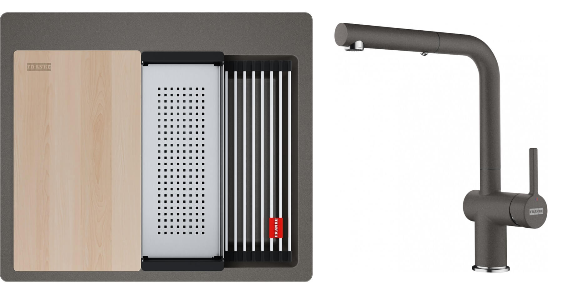Set Granitspüle Franke Kanon 114.0749.633, Küchenarmatur Franke Active L Pull-Out Spray 115.0721.464