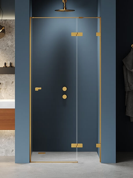 New Trendy Eventa Gold Brushed Duschtüren 110 cm aufklappbar gold gebürstet/durchsichtiges Glas EXK-8230