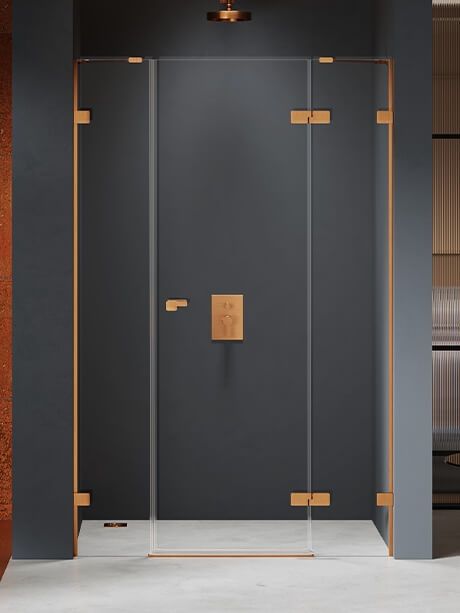 New Trendy Eventa Copper Brushed Duschtüren 130 cm aufklappbar kupfer gebürstet/durchsichtiges Glas EXK-8003