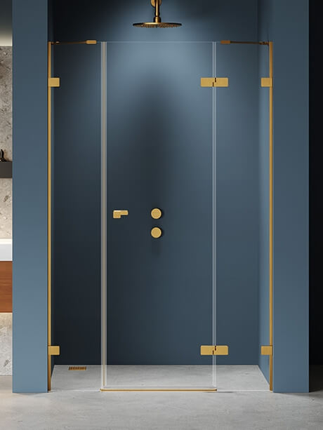 New Trendy Eventa Gold Brushed Duschtüren 150 cm aufklappbar gold gebürstet/durchsichtiges Glas EXK-8238