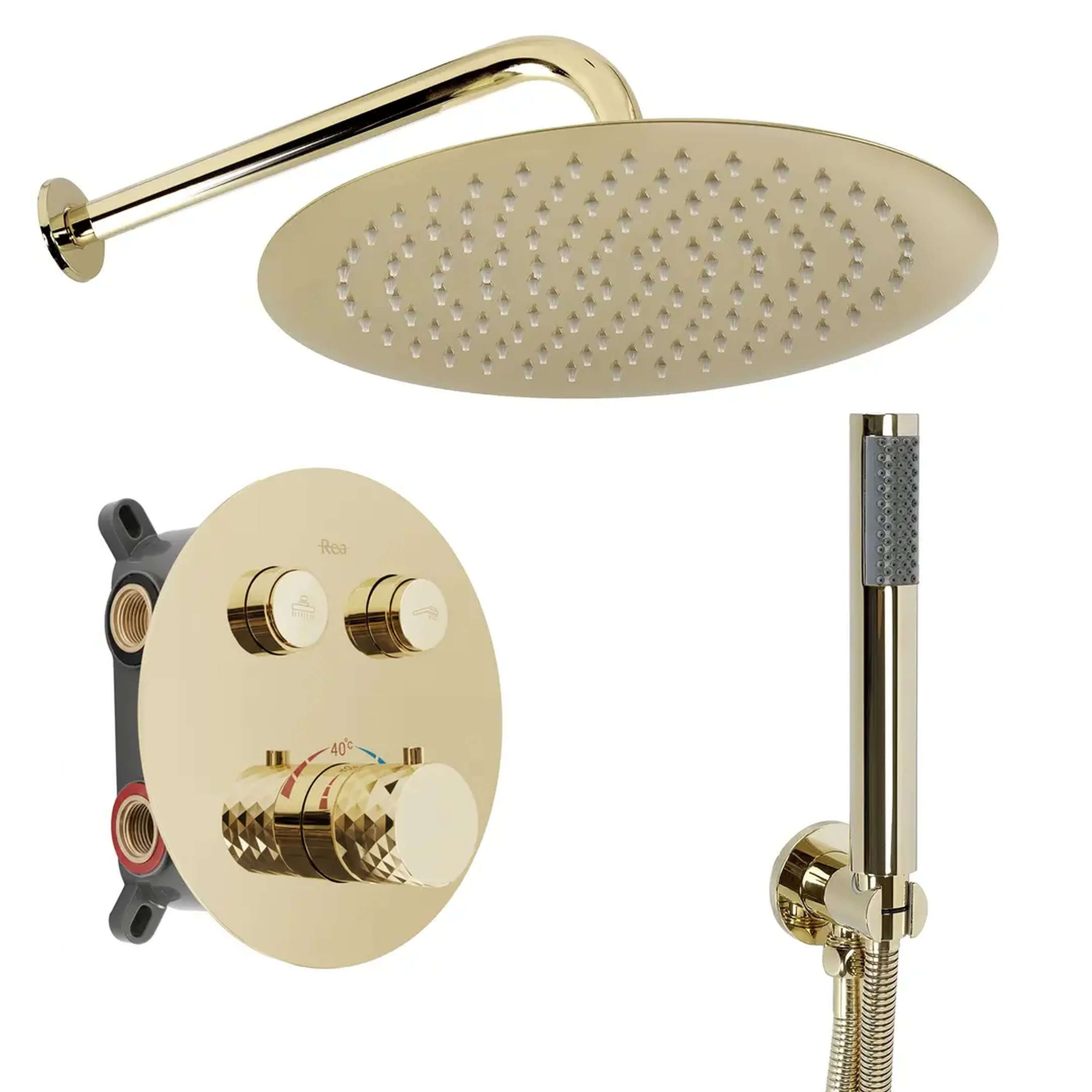 Rea Lungo Duschset Unterputz mit Thermostat mit Kopfbrause gold REA-P6965