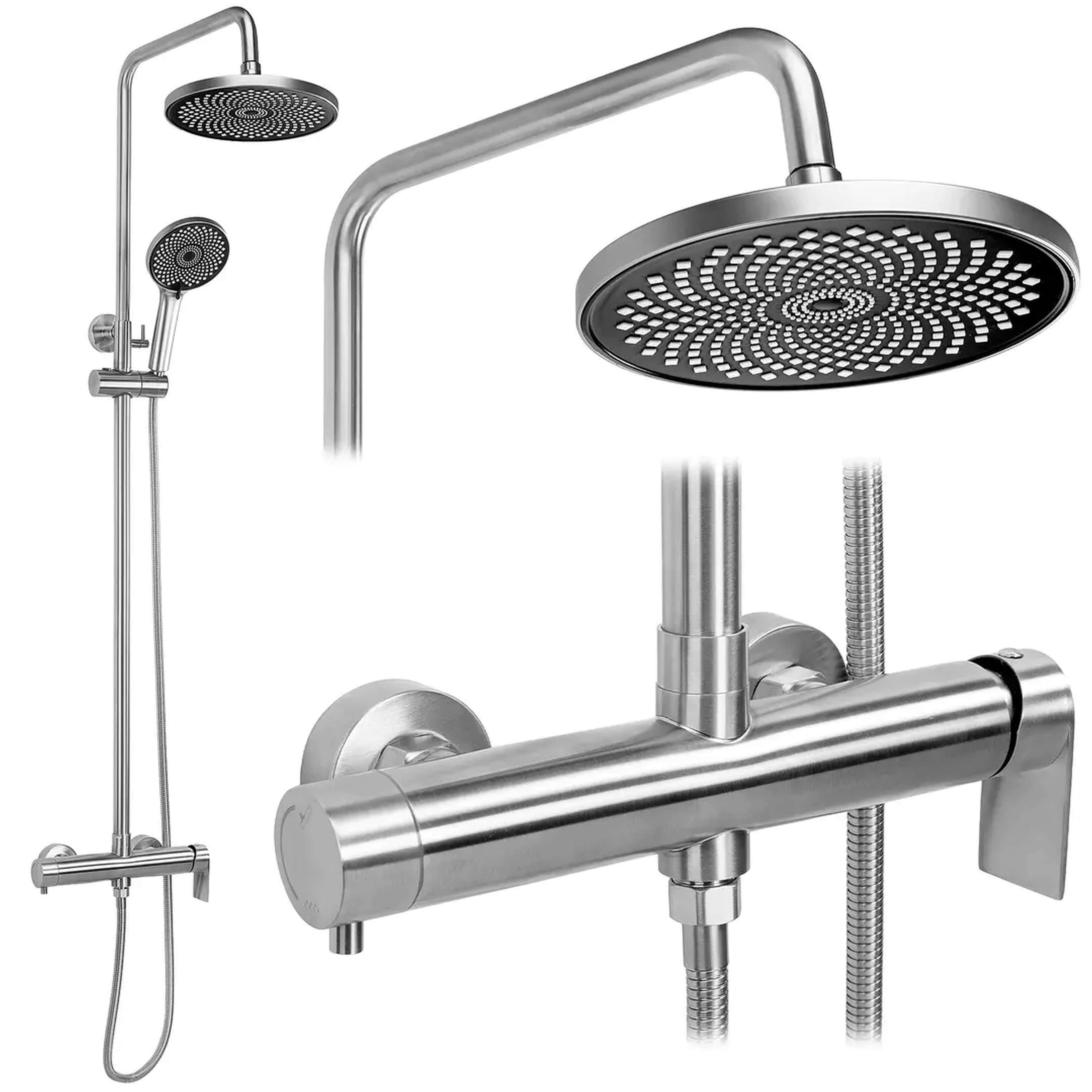 Rea Hunter Duschset Wandmontage mit Kopfbrause stahl REA-P8928
