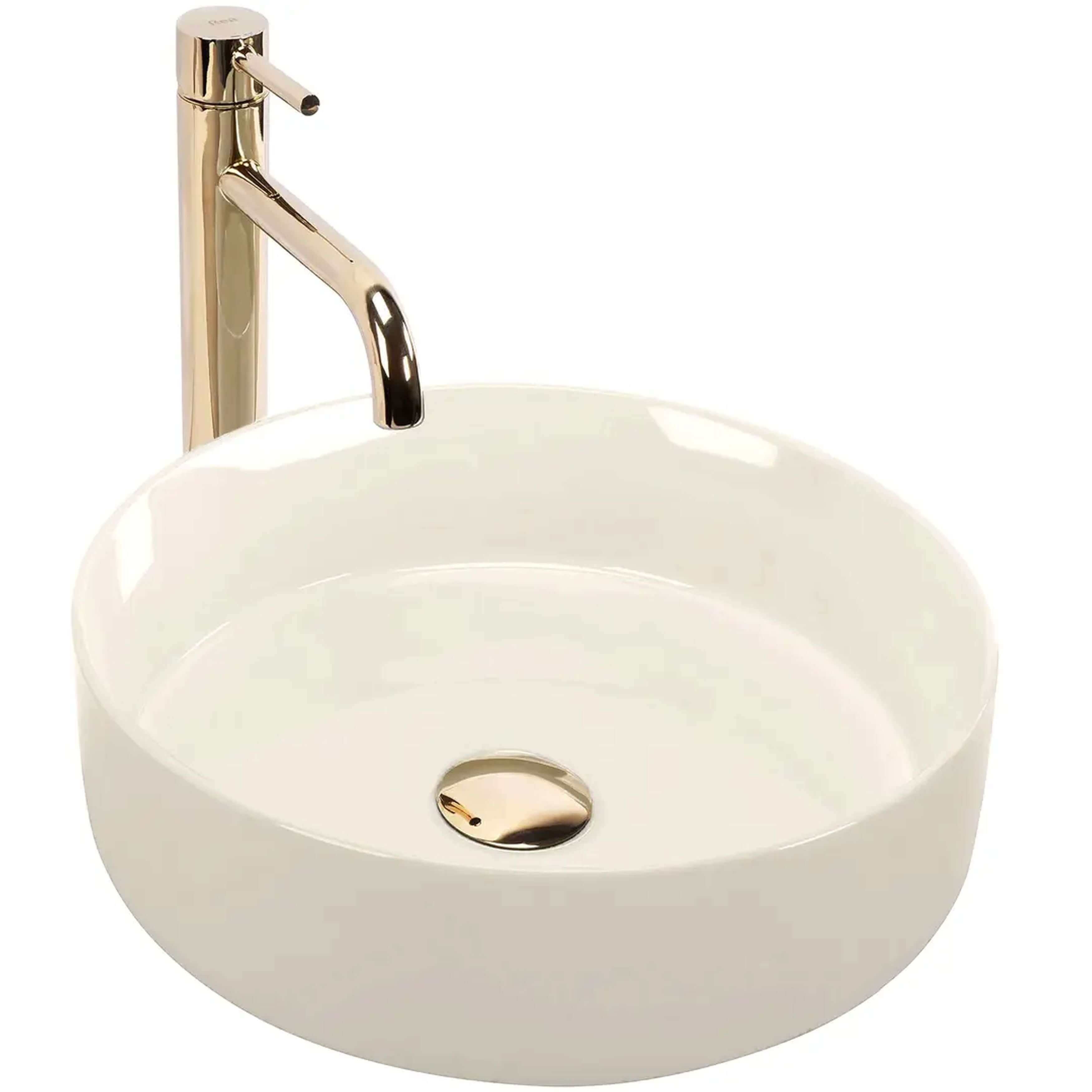Rea Sami Waschbecken 36x36 cm rund Aufsatzwaschbecken braun/beige glanz REA-U4590