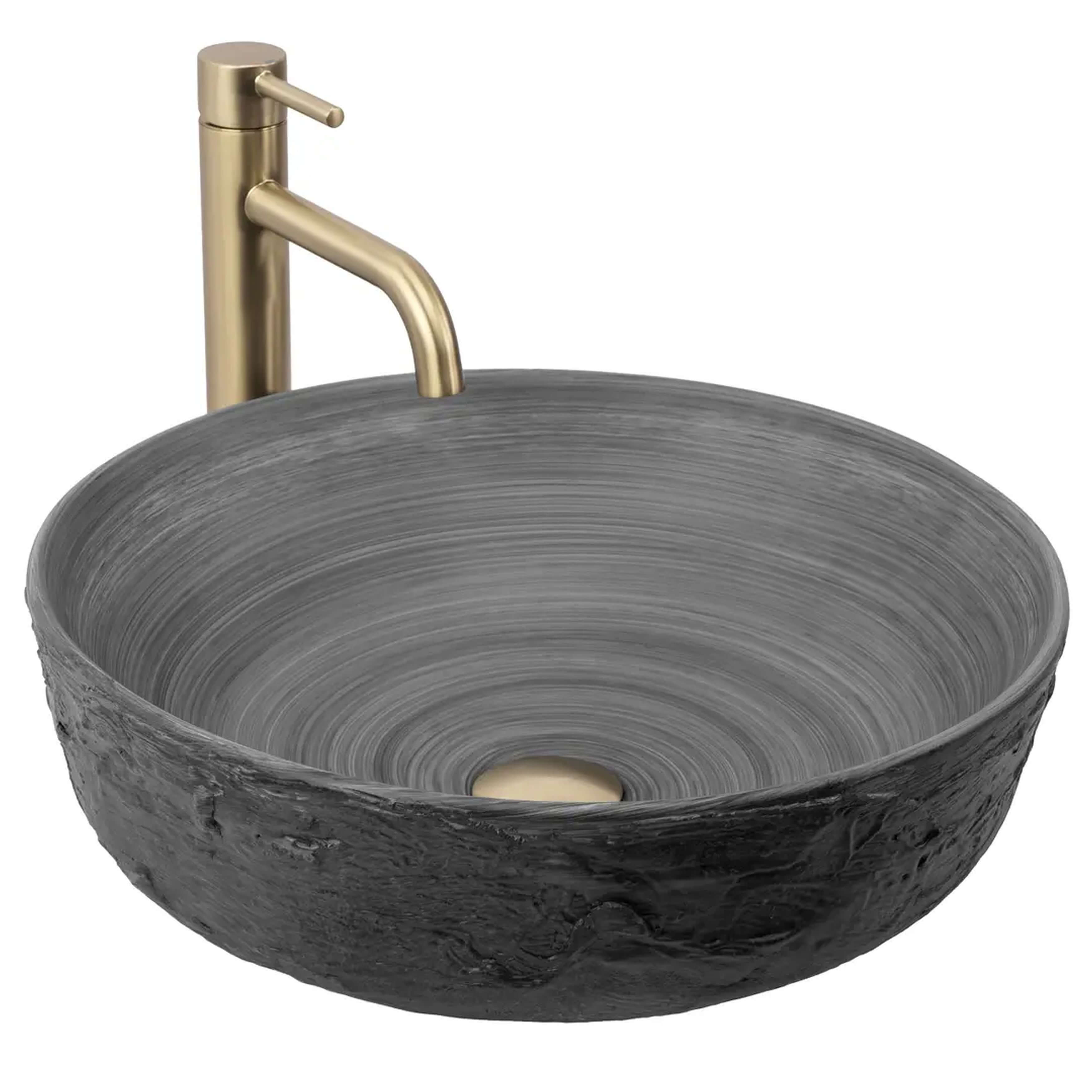Rea Babilon Waschbecken 42x42 cm rund Aufsatzwaschbecken grauer Stein matte REA-U5417
