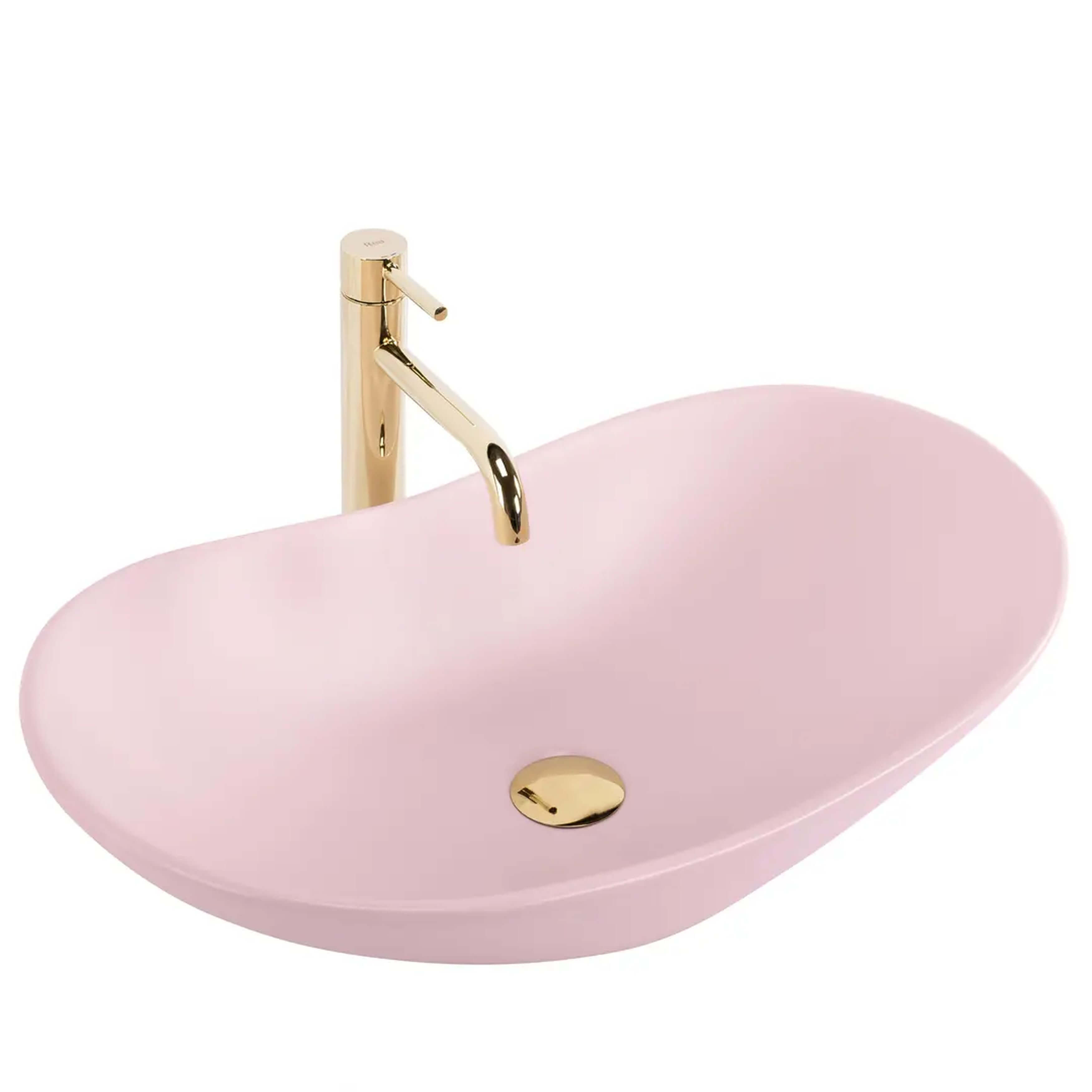 Rea Royal Waschbecken 61.5x35.5 cm oval Aufsatzwaschbecken rosa matte REA-U6374