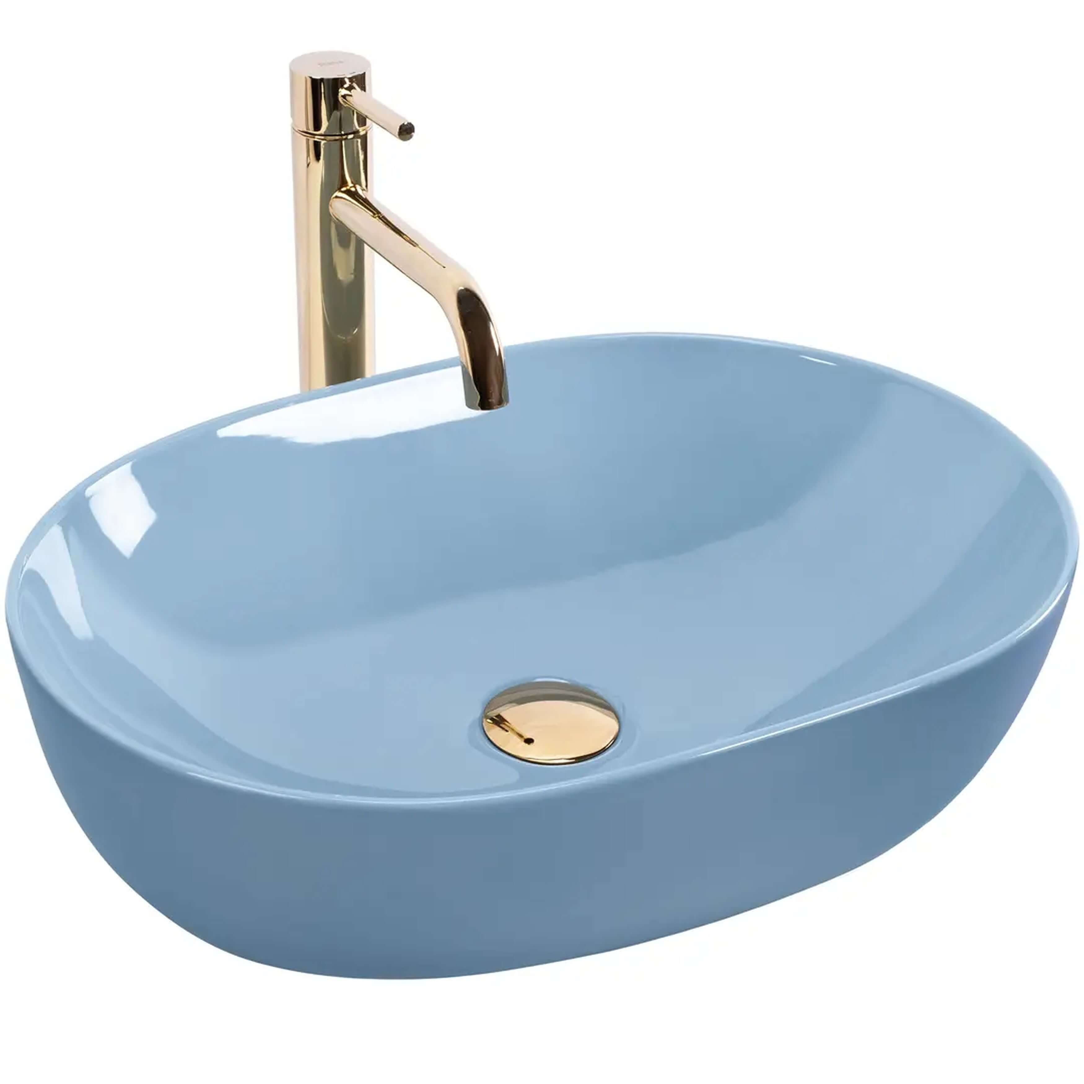 Rea Lisa Waschbecken 49x35 cm oval Aufsatzwaschbecken blau glanz REA-U6620