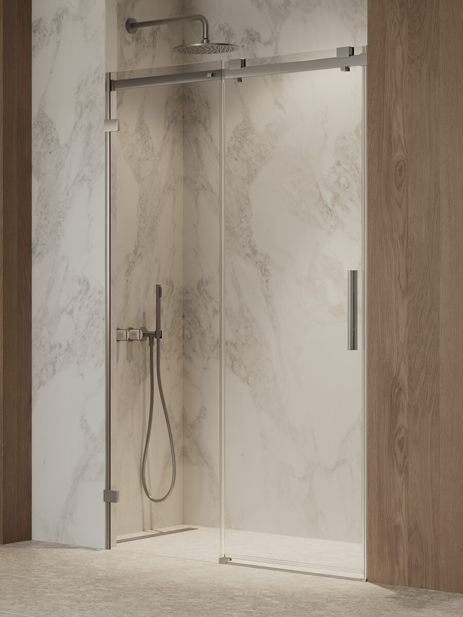 New Trendy Softi X Duschtüren 180 cm Schiebe- gunmetal gebürstet/durchsichtiges Glas EXK-9145