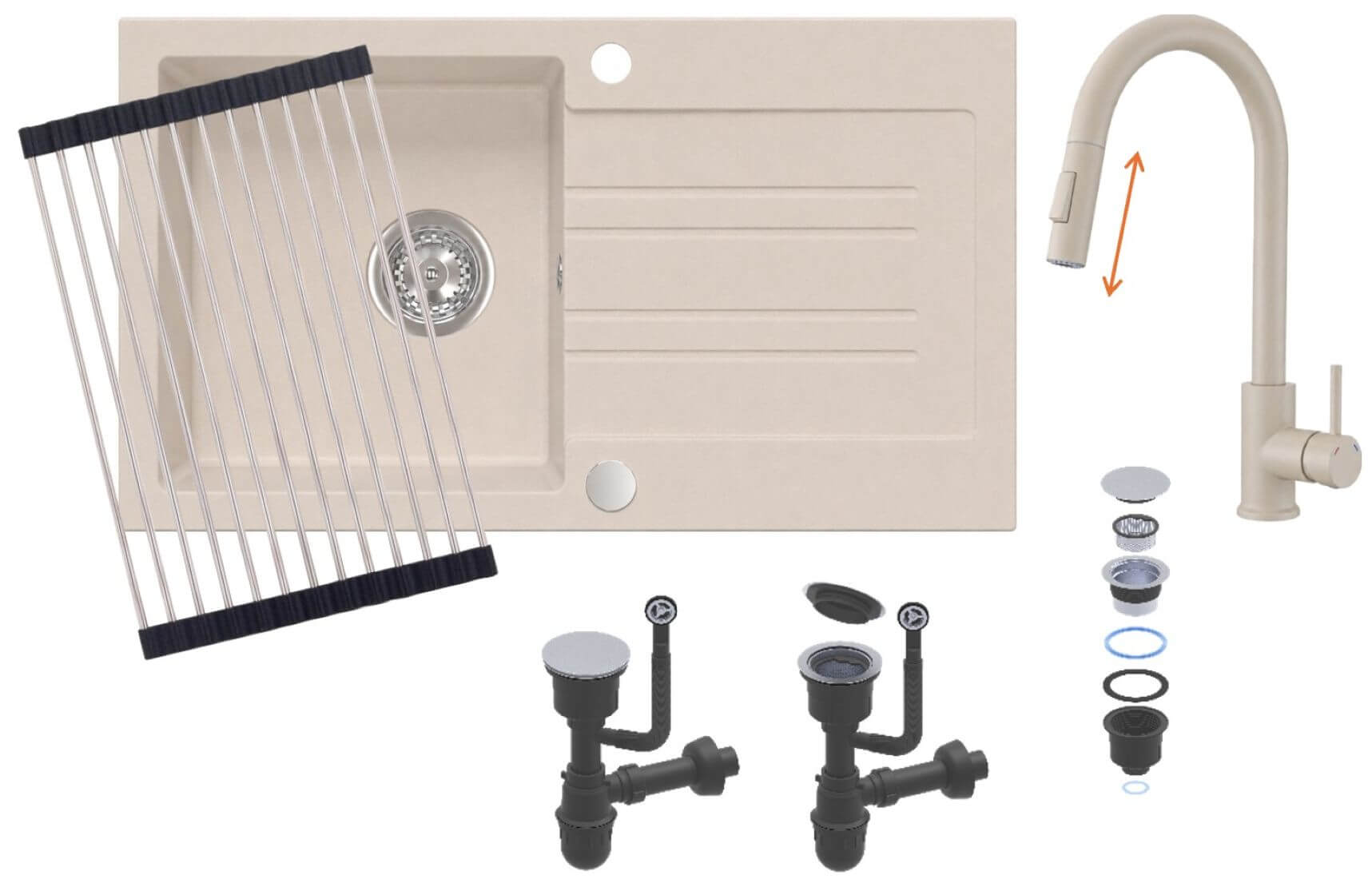 Ruvetti Idelo Waschbecken mit Wasserhahn und Zubehör beige/beige KG_IDELO160_BE_KORR-BE