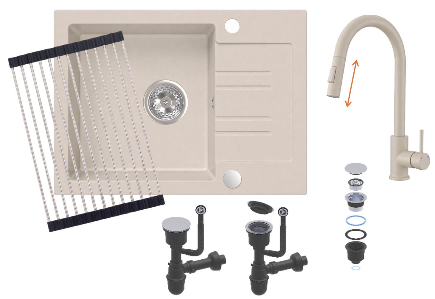 Ruvetti Idelo Waschbecken mit Wasserhahn und Zubehör beige/beige KG_IDELO120_BE_KORR-BE
