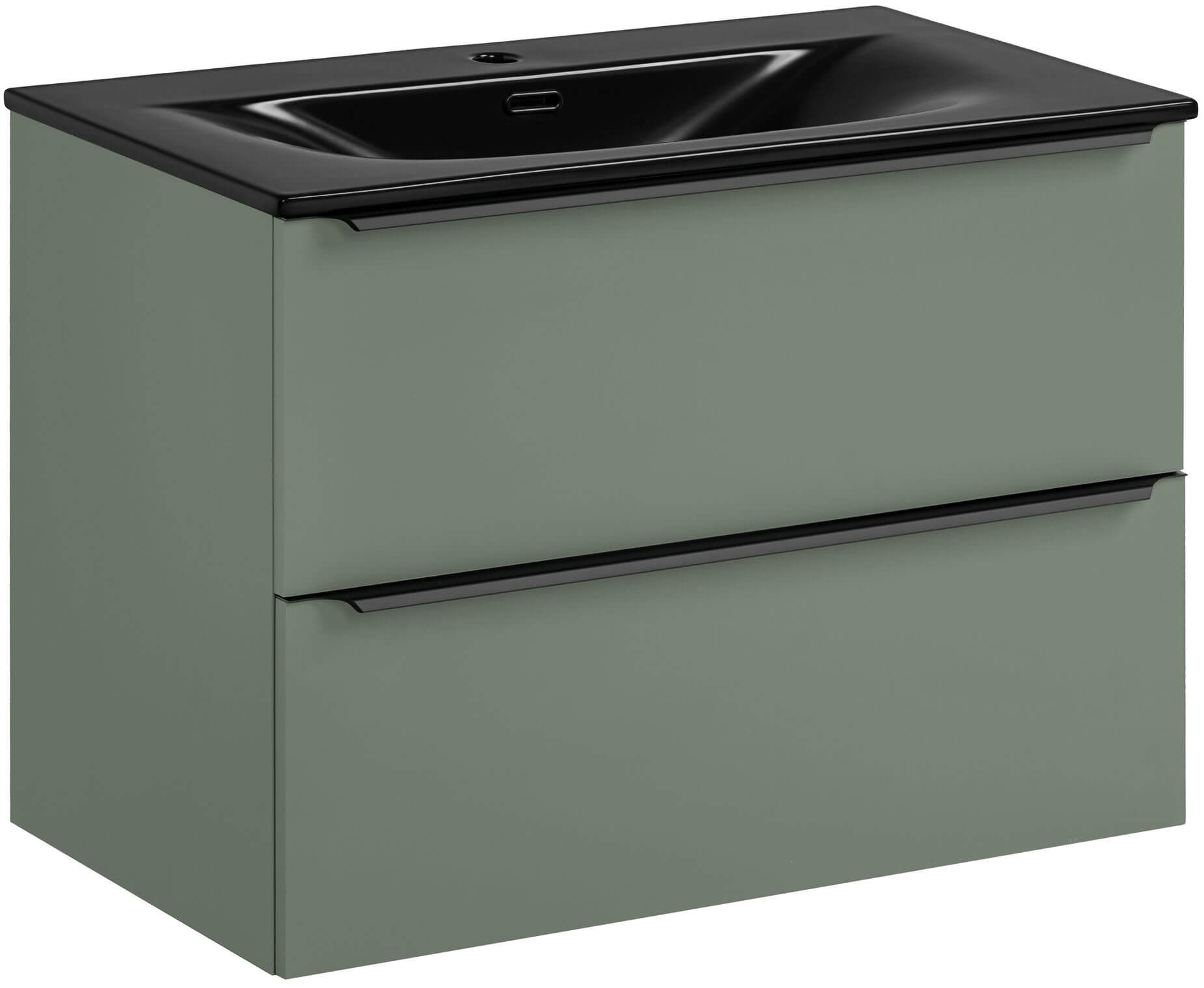 Set Badschrank Comad Sombra Green SOMBRA GREEN 82-80-46-2S, Waschbecken Comad Sky SKY 1 BLACK MATT 80 DP ( E-8099-80 )