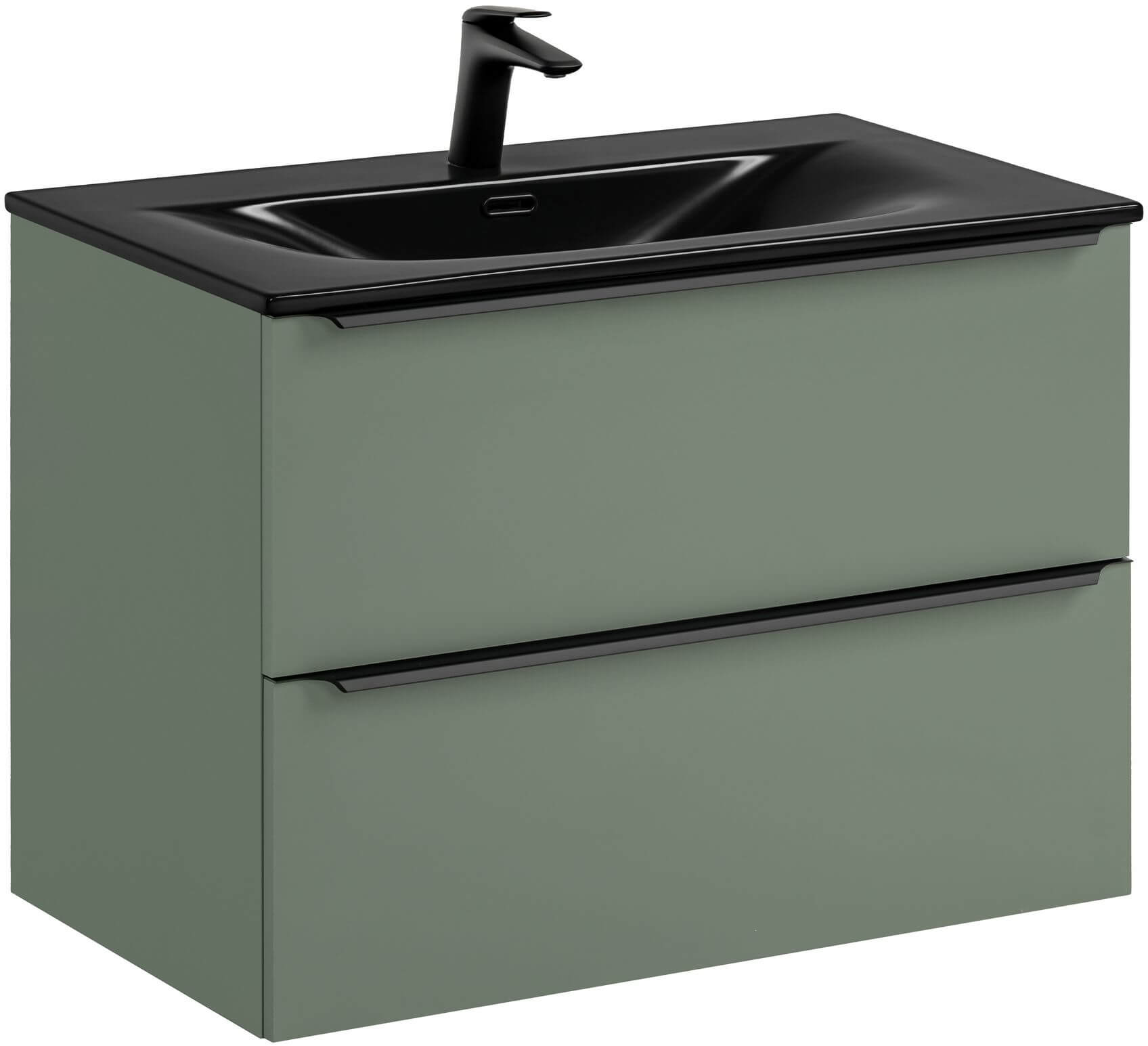 Set Badschrank Comad Sombra Green SOMBRA GREEN 82-80-46-2S, Waschbecken Comad Sky SKY 1 BLACK MATT 80 DP ( E-8099-80 ), NIAGARA UM 03 BLACK 86001B